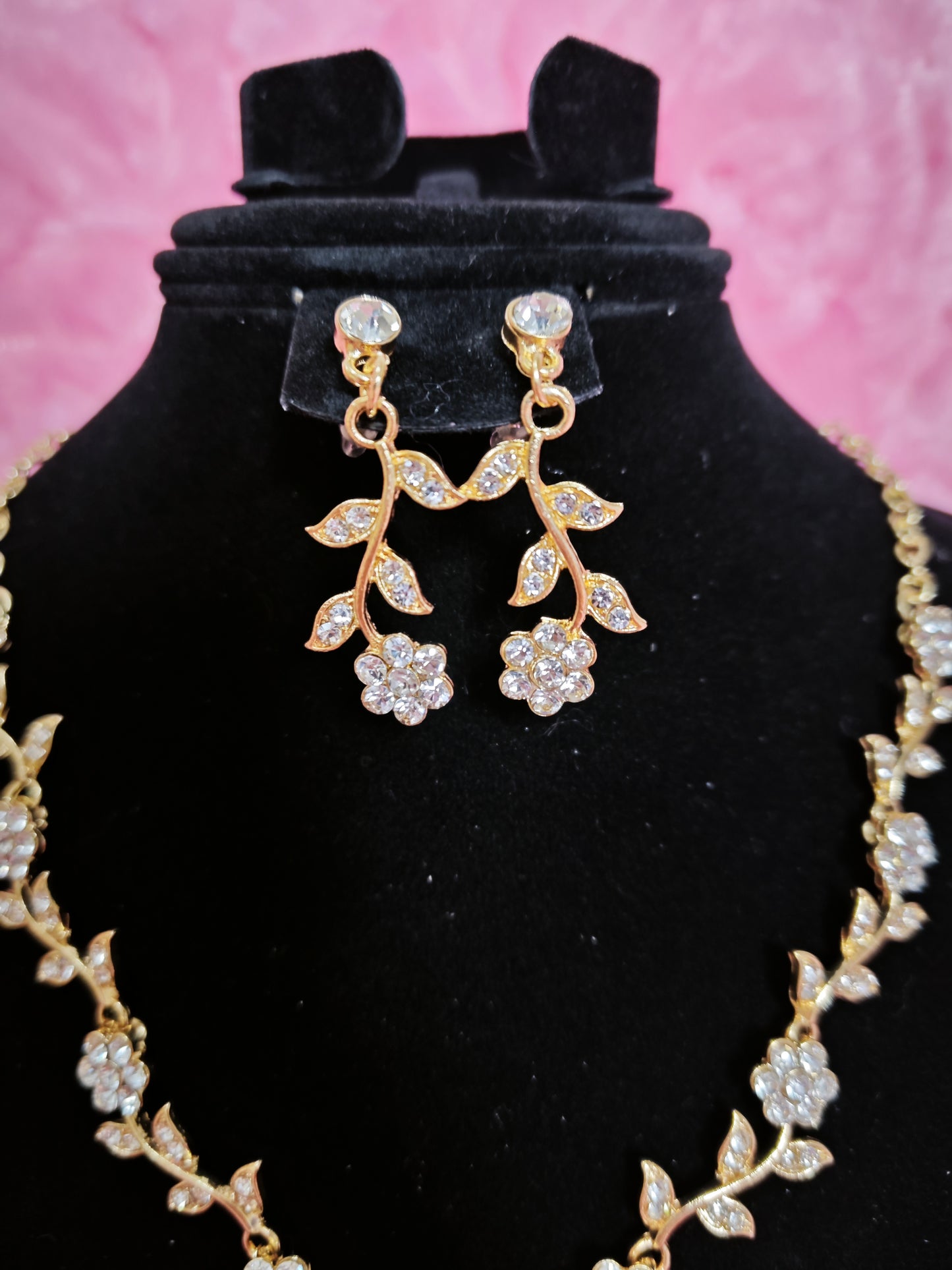 Gilded Diamond Floral Twig Necklace & Earring Set