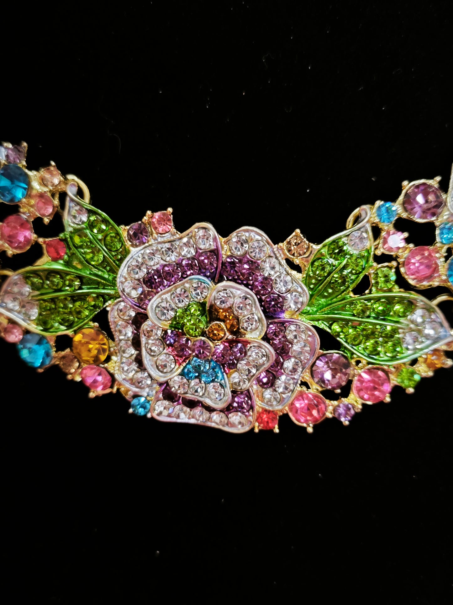 Gilded Rainbow Enamel Floral & Crystal Necklace & Earring Set