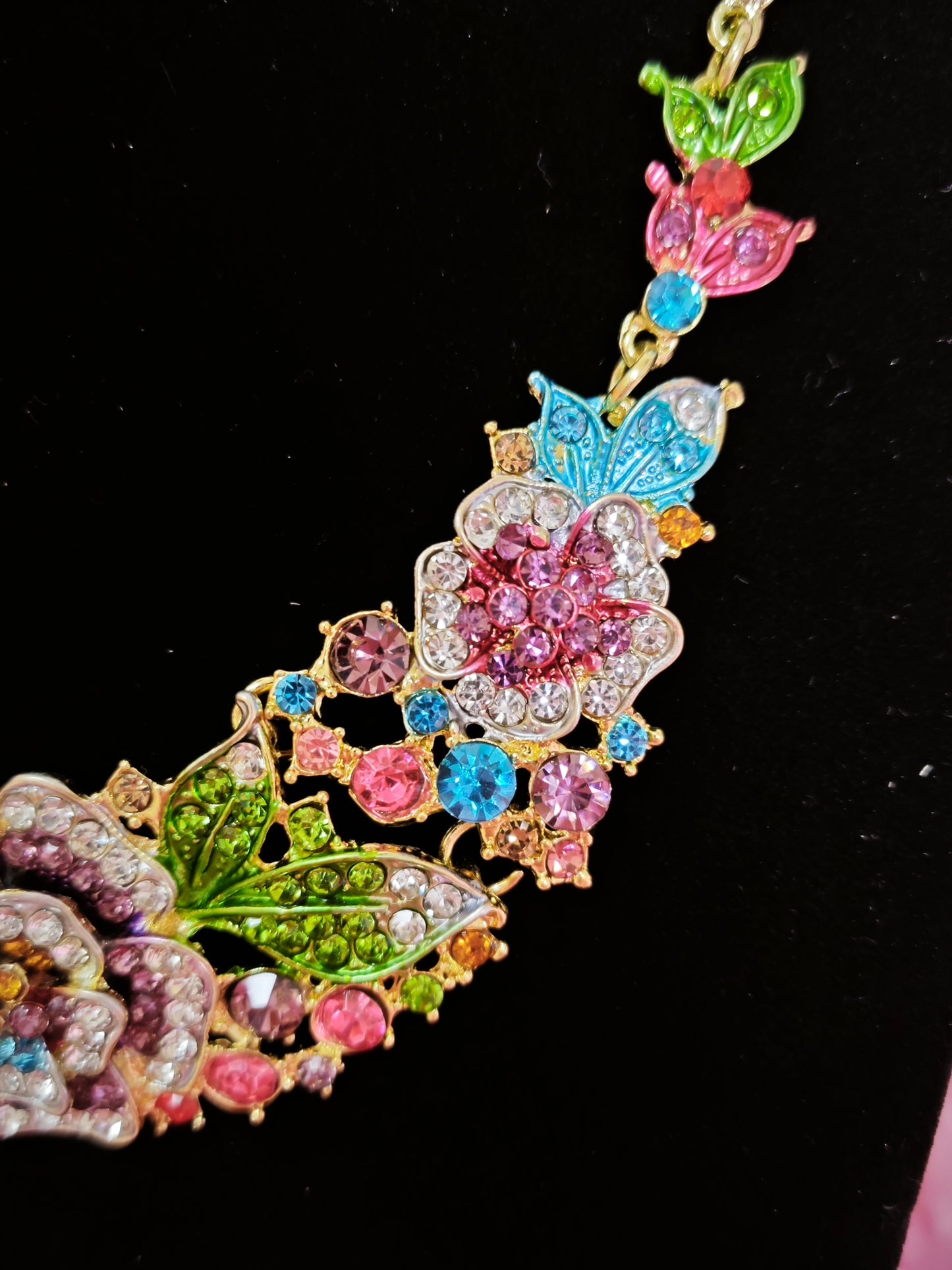 Gilded Rainbow Enamel Floral & Crystal Necklace & Earring Set