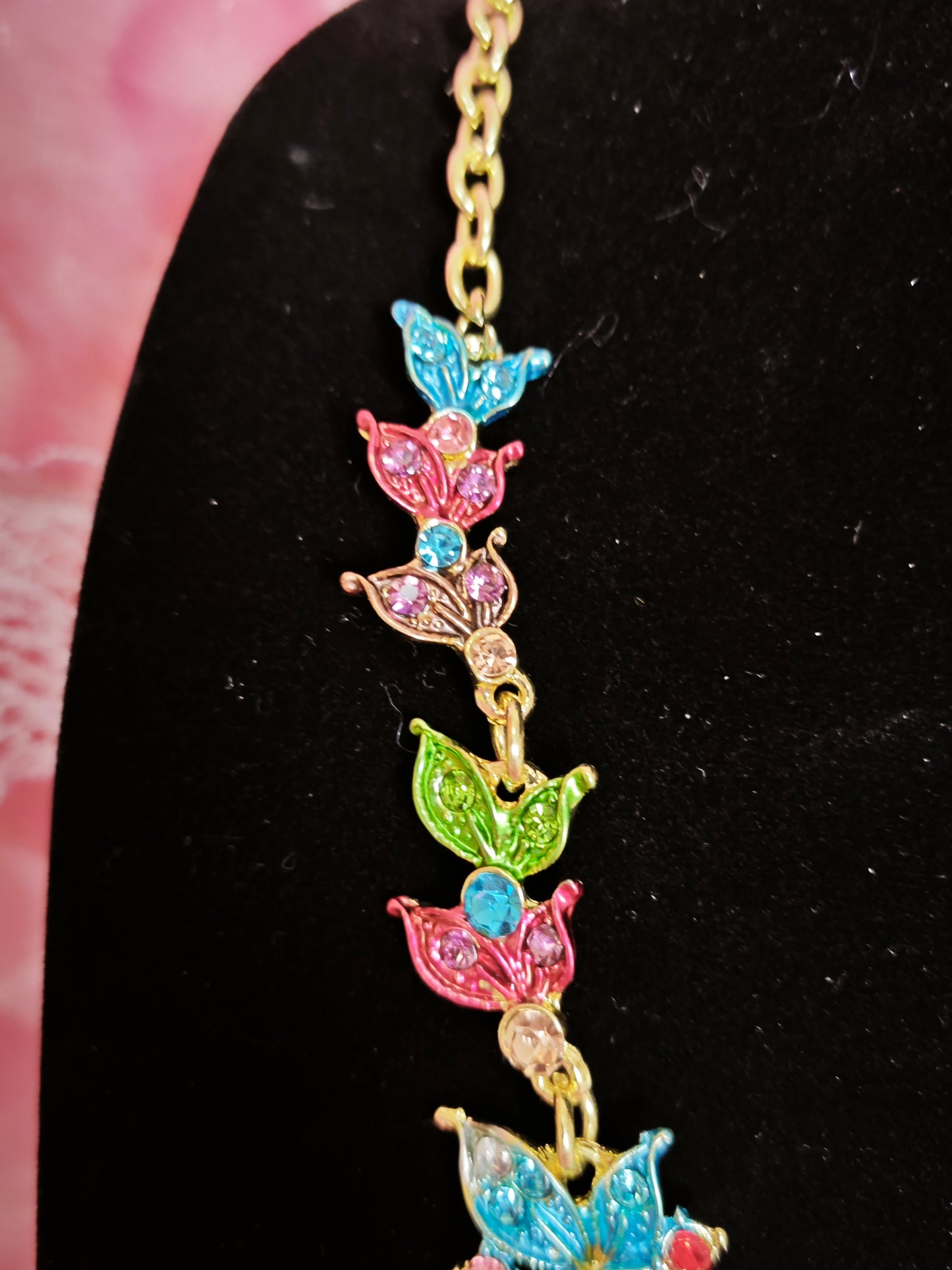 Gilded Rainbow Enamel Floral & Crystal Necklace & Earring Set