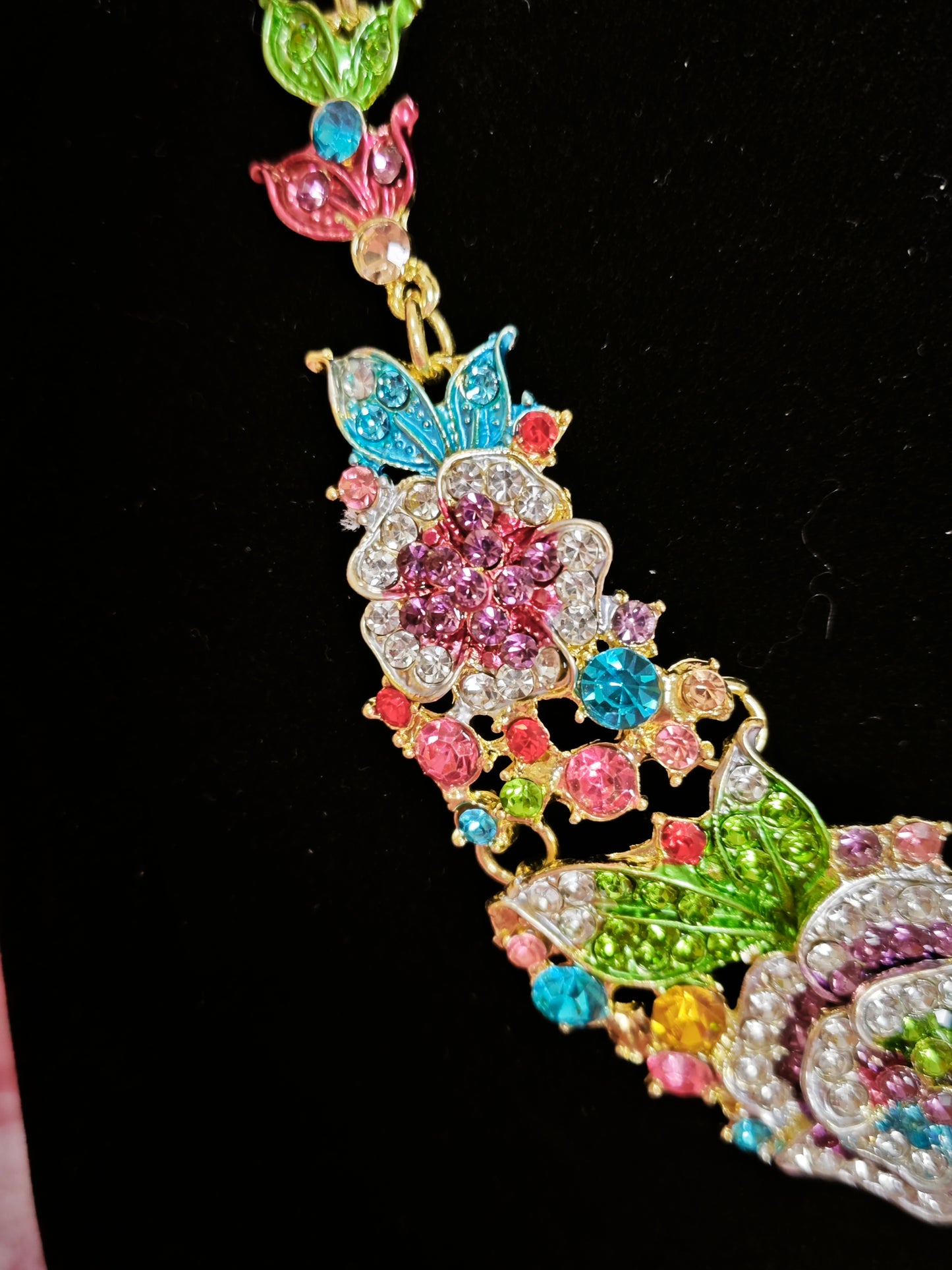 Gilded Rainbow Enamel Floral & Crystal Necklace & Earring Set
