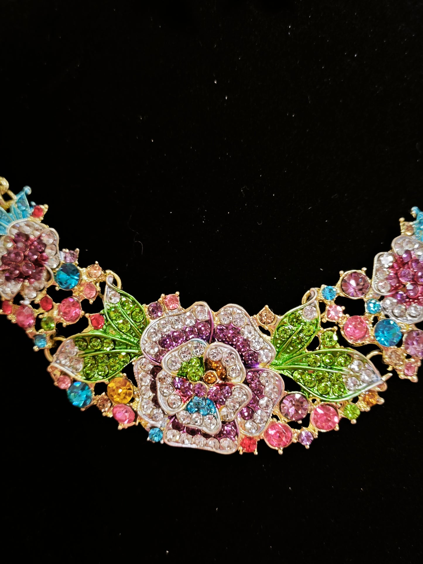 Gilded Rainbow Enamel Floral & Crystal Necklace & Earring Set