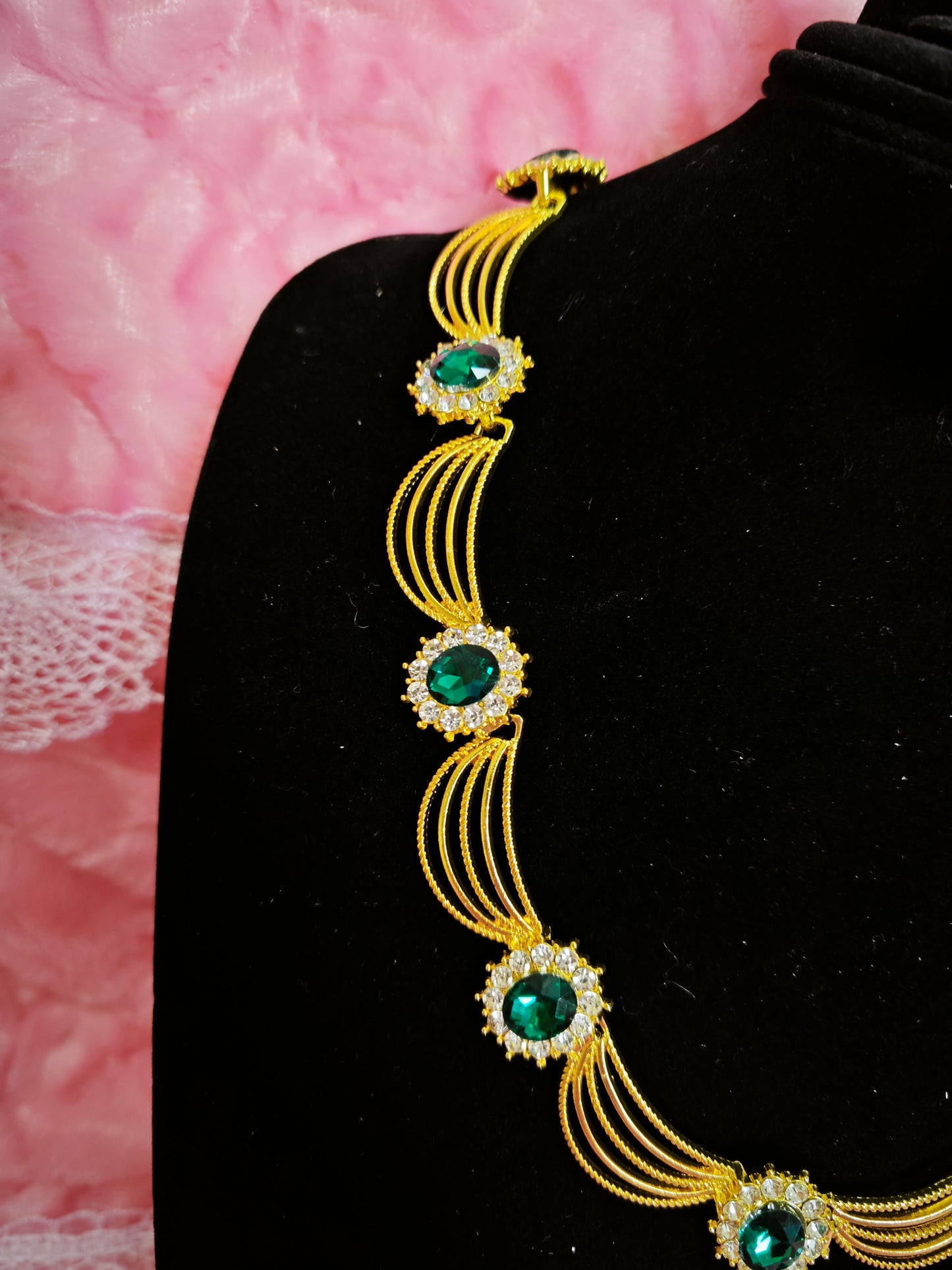 Gilded Emerald & Crystal Woven Necklace & Earring Set