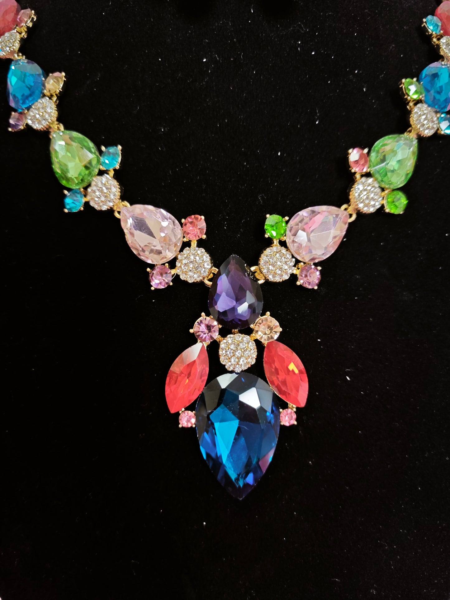 Gilded Multi-Color Crystal Drop Necklace & Earring Set