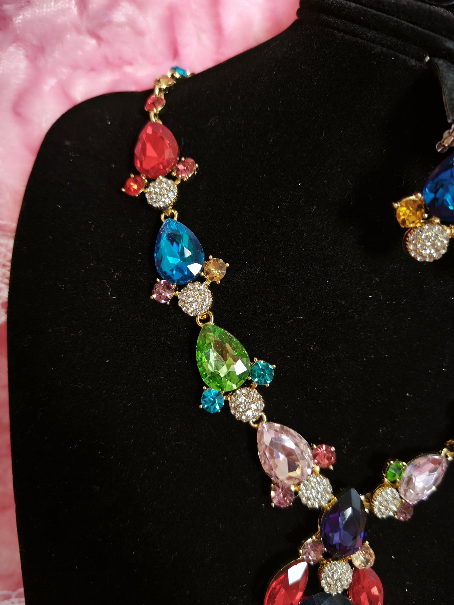 Gilded Multi-Color Crystal Drop Necklace & Earring Set