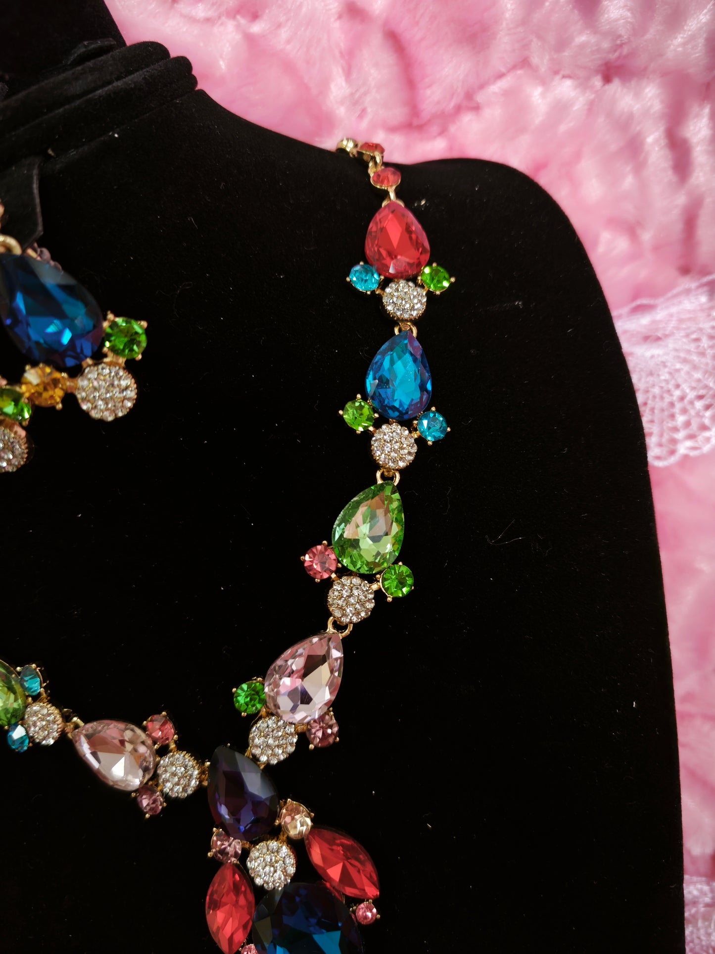 Gilded Multi-Color Crystal Drop Necklace & Earring Set