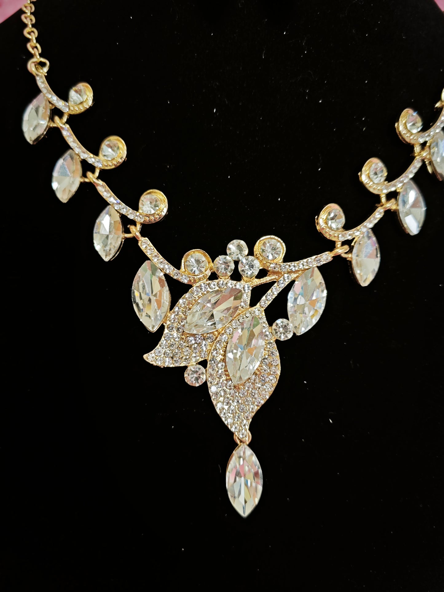 Gilded Crystal Leaf Statement Necklace & Earring Set
