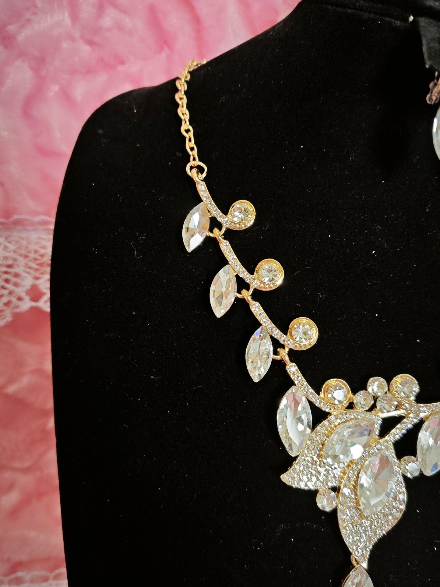 Gilded Crystal Leaf Statement Necklace & Earring Set