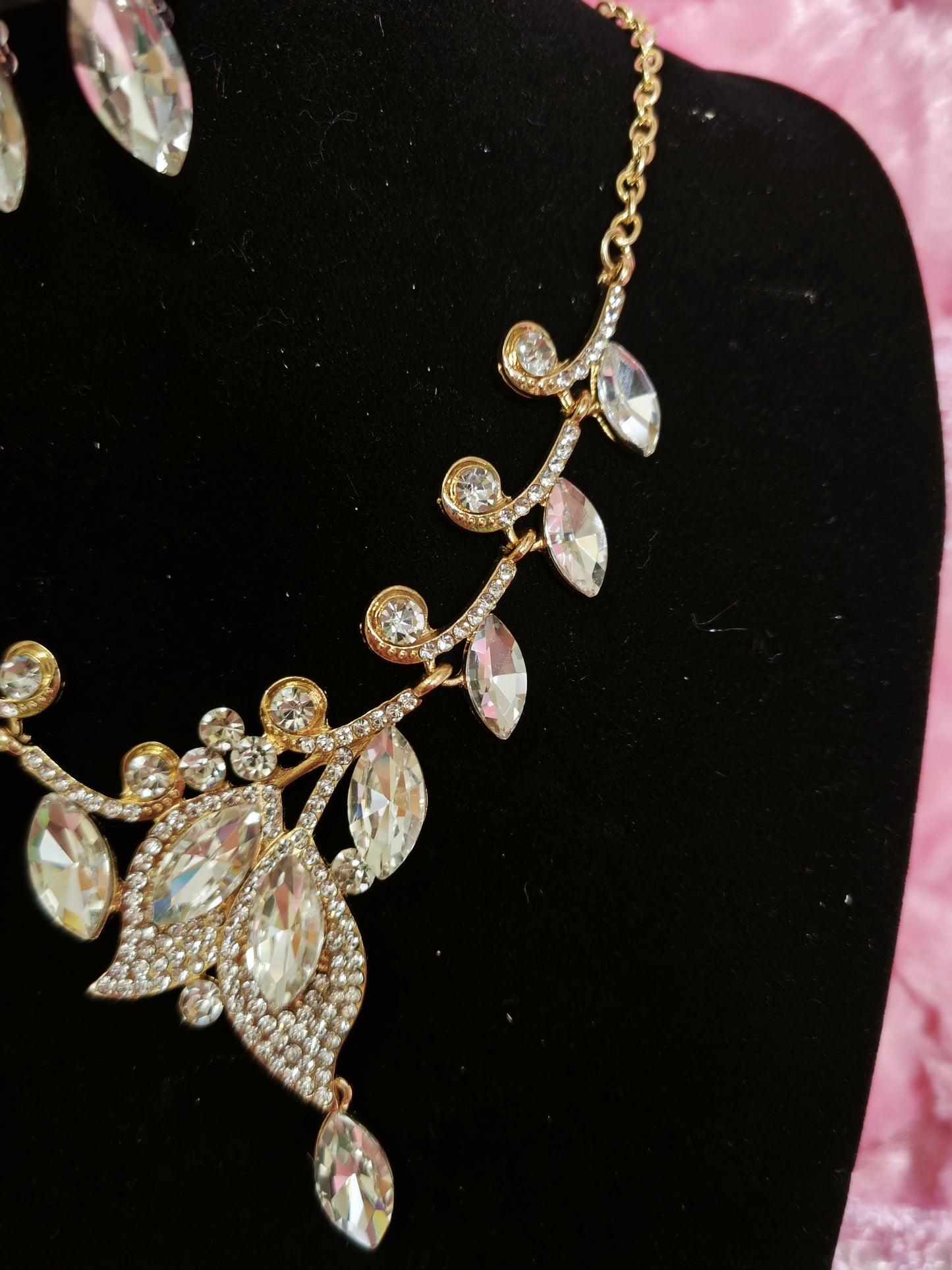 Gilded Crystal Leaf Statement Necklace & Earring Set