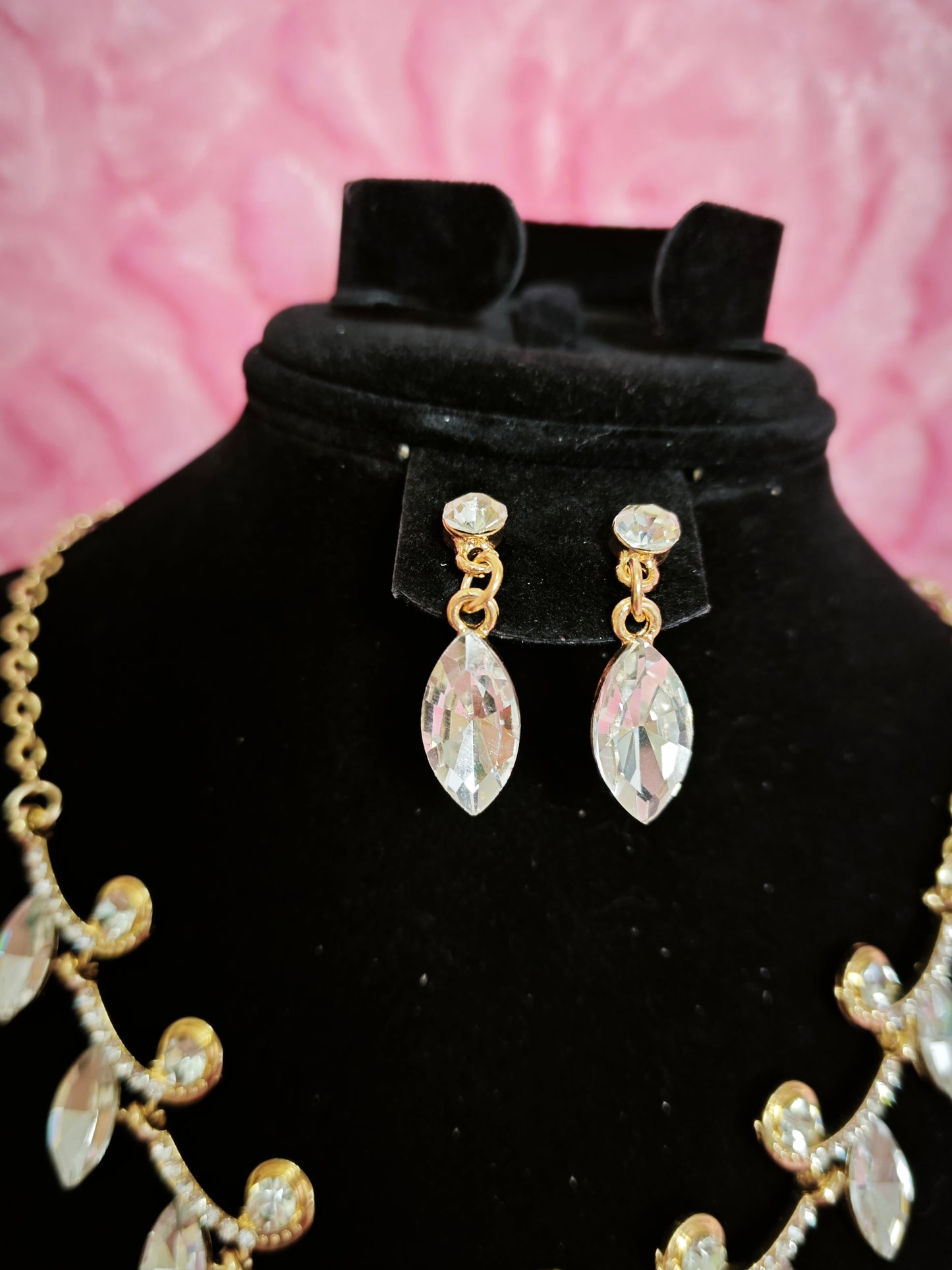 Gilded Crystal Leaf Statement Necklace & Earring Set