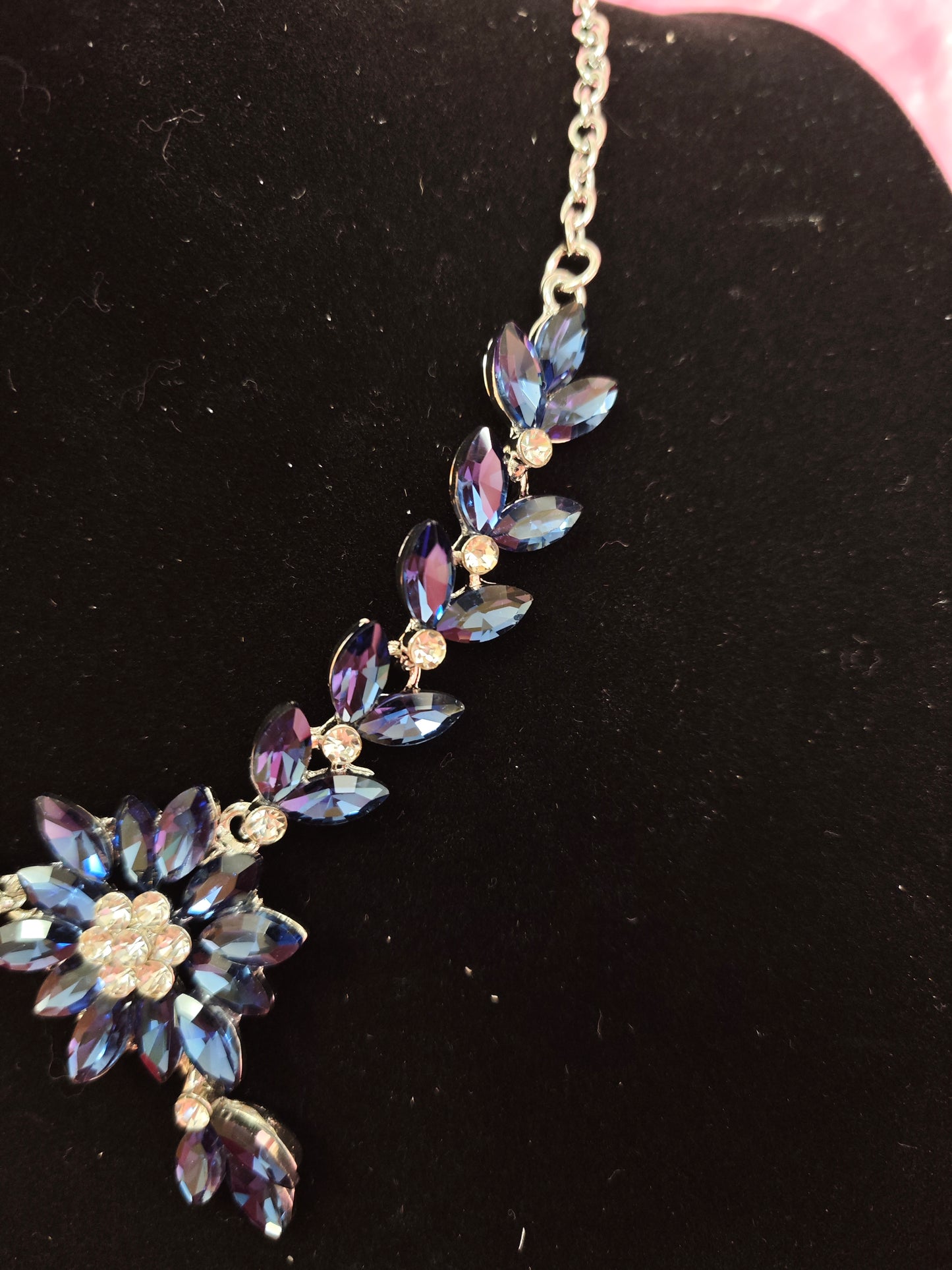 Elegant Blue Crystal Flower Vine Statement Jewelry Set