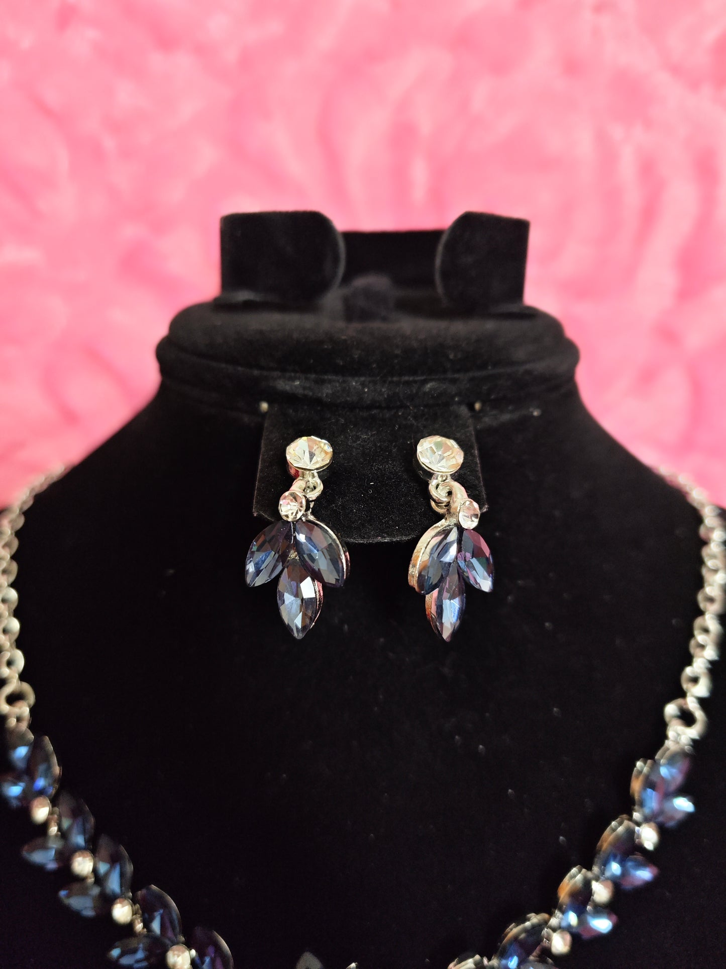 Elegant Blue Crystal Flower Vine Statement Jewelry Set