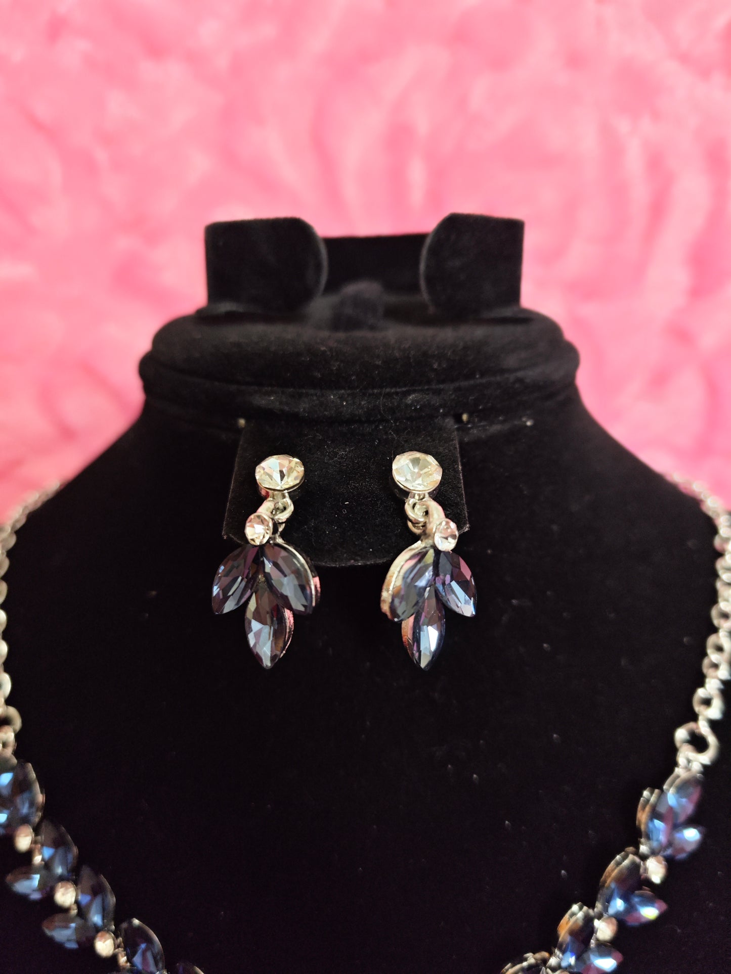 Elegant Blue Crystal Flower Vine Statement Jewelry Set