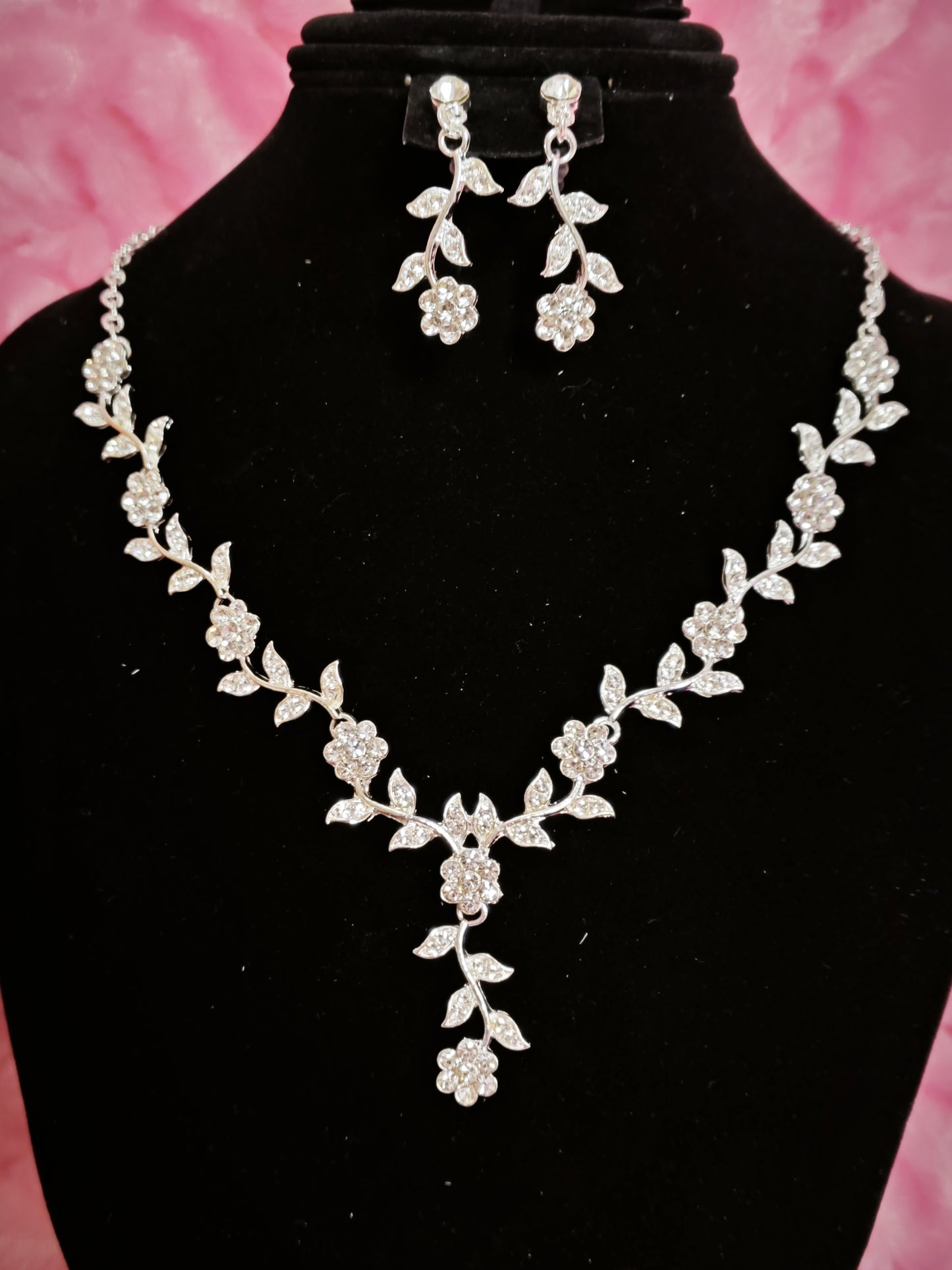 Glamorous Crystal Flower Vine Statement Jewelry Set