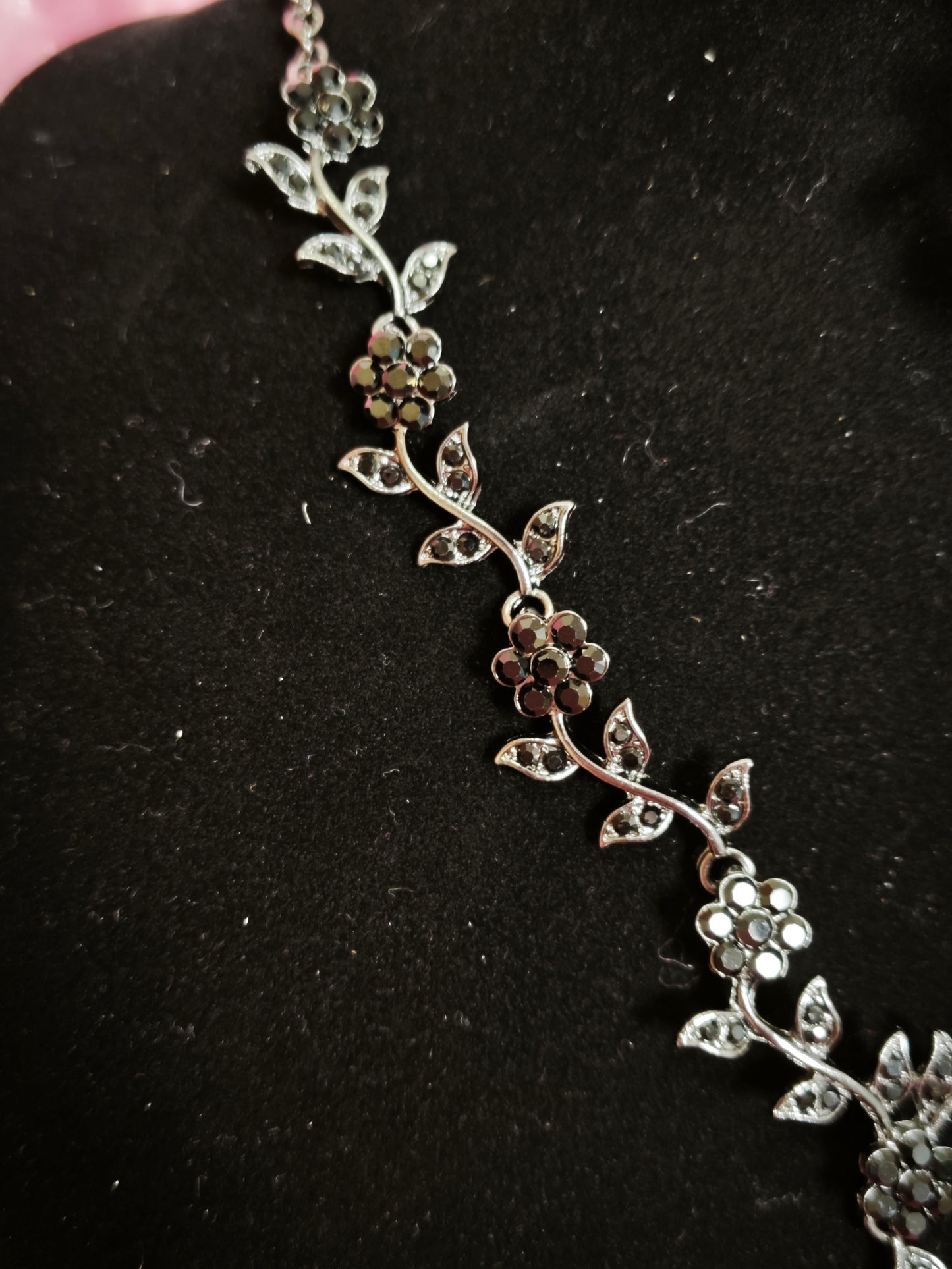 Mysterious Black Crystal Flower Vine Statement Jewelry Set