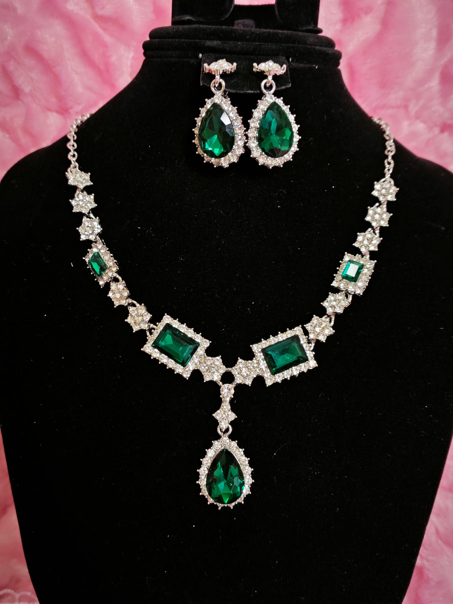 Luxury Emerald Crystal Geometric Statement Jewelry Set