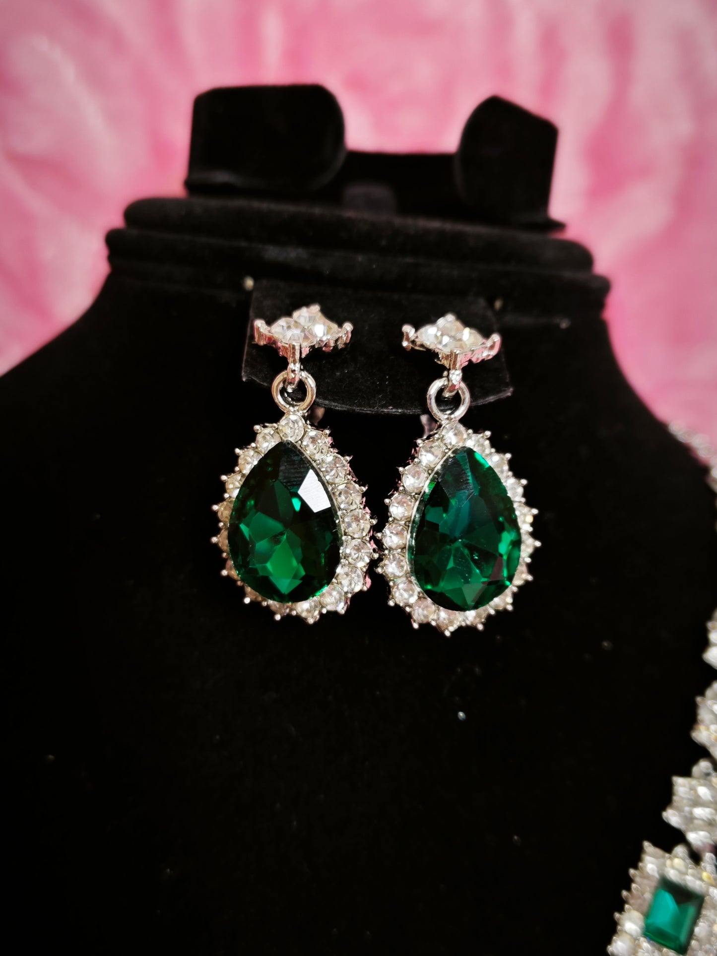 Luxury Emerald Crystal Geometric Statement Jewelry Set