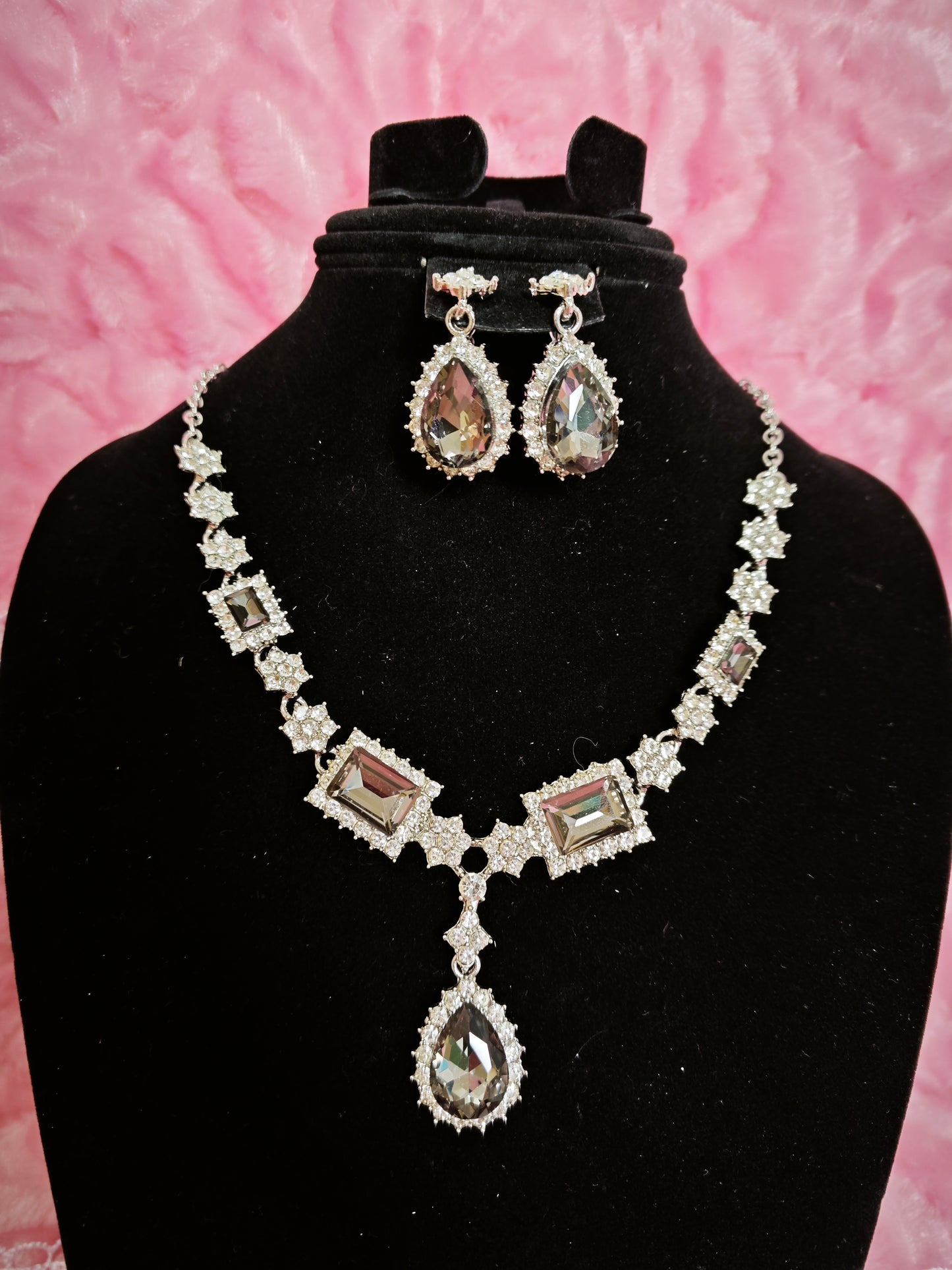 Chic Smoky Crystal Geometric Statement Jewelry Set