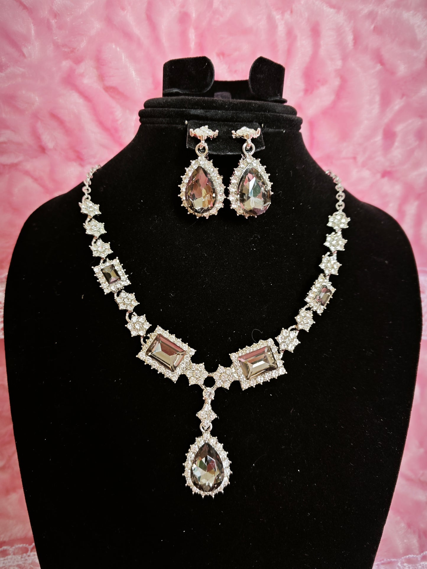Chic Smoky Crystal Geometric Statement Jewelry Set