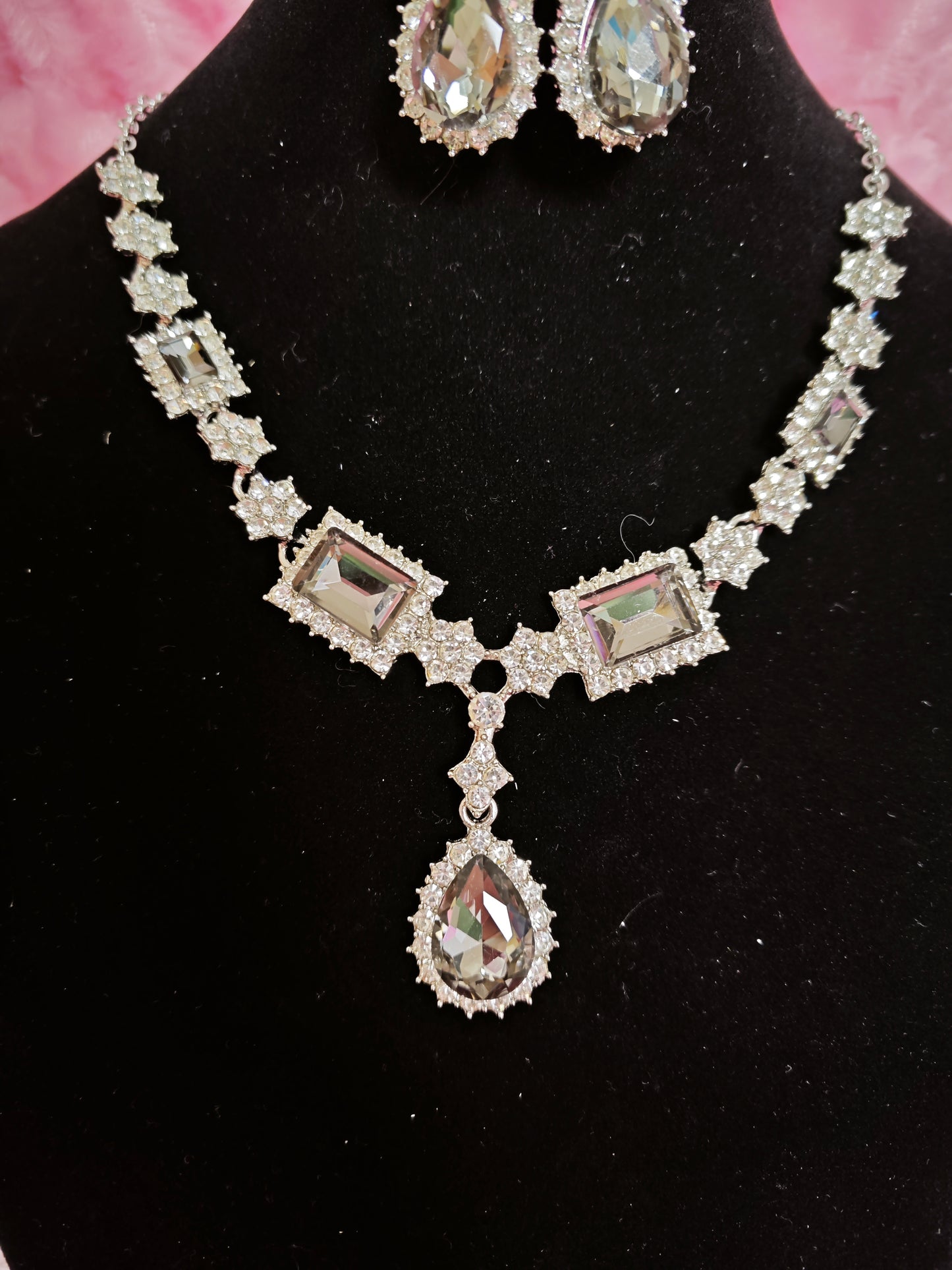 Chic Smoky Crystal Geometric Statement Jewelry Set