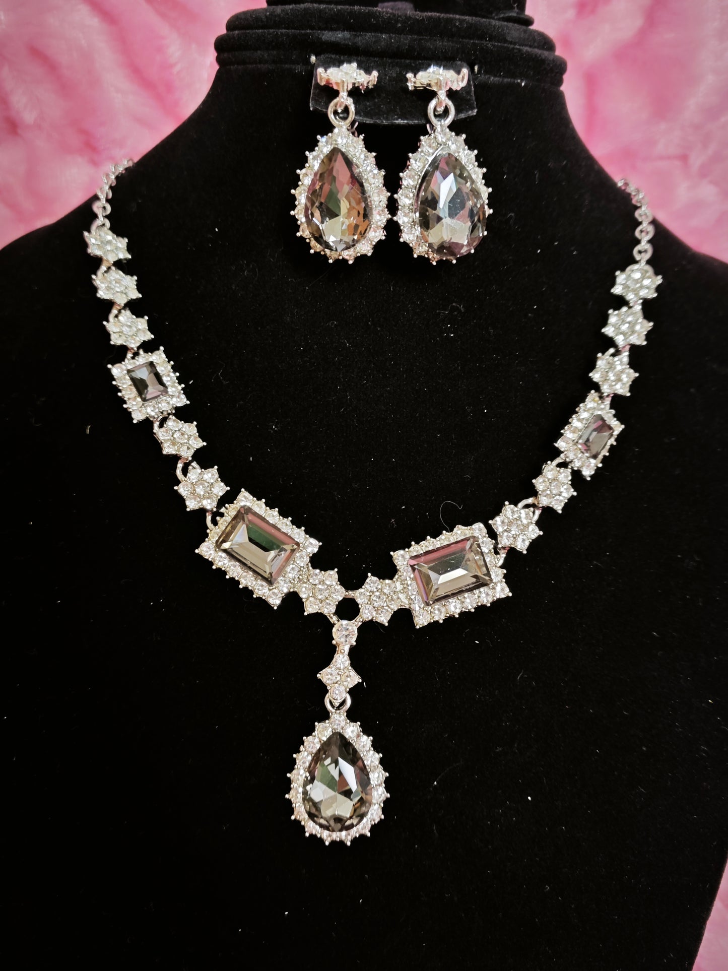 Chic Smoky Crystal Geometric Statement Jewelry Set