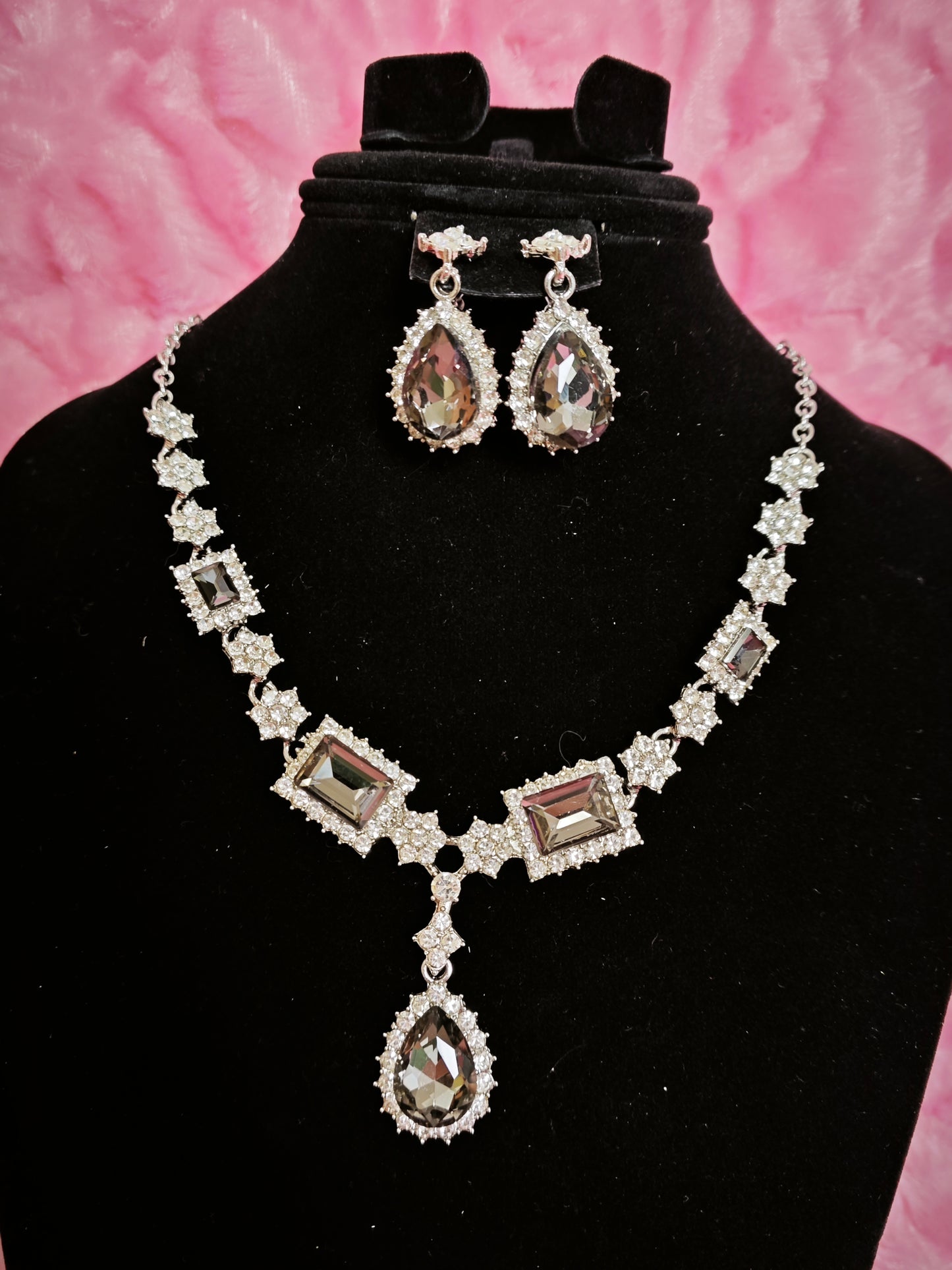 Chic Smoky Crystal Geometric Statement Jewelry Set