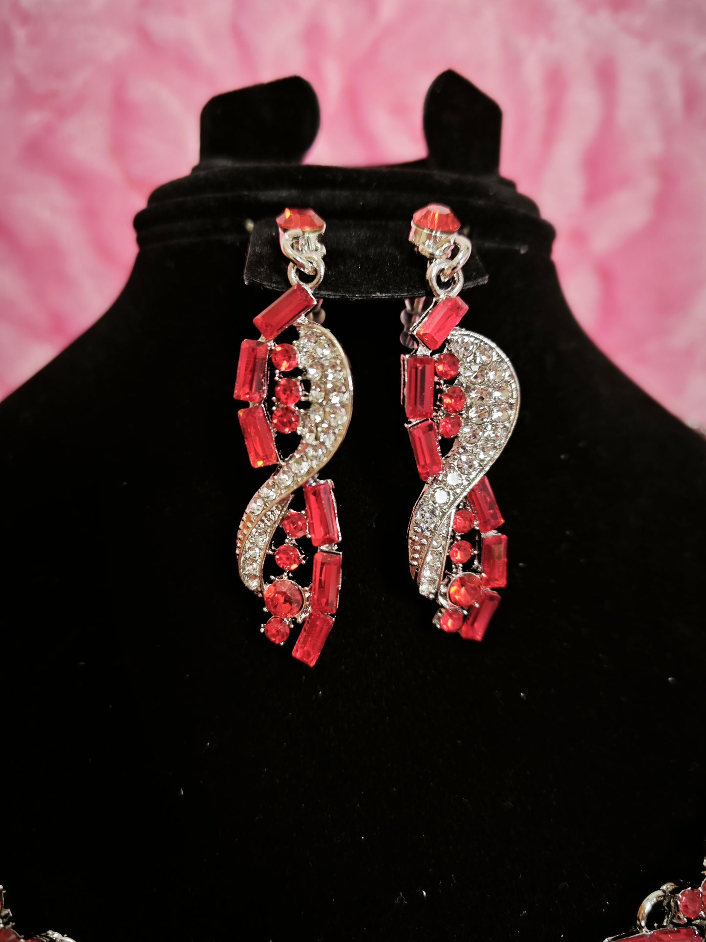 Red Crystal & Diamond Wing Necklace & Earring Set