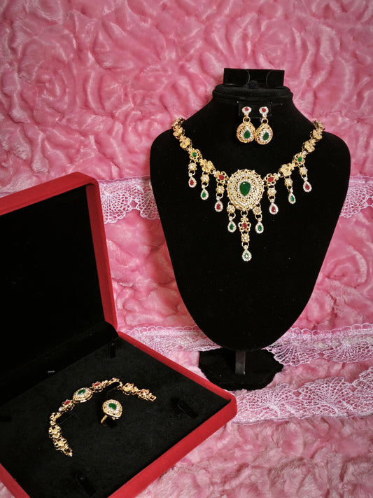 Luxury Emerald Tassel Statement Jewelry Set