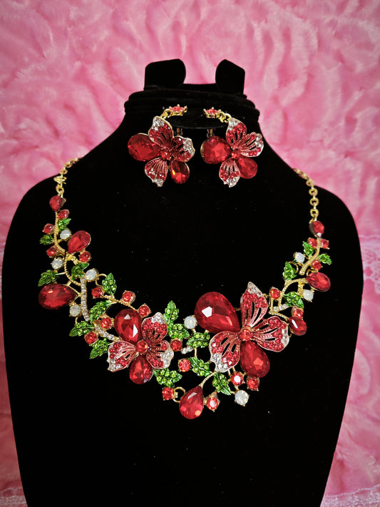 Majestic Crimson Jewel Butterfly Regal Jewelry Set