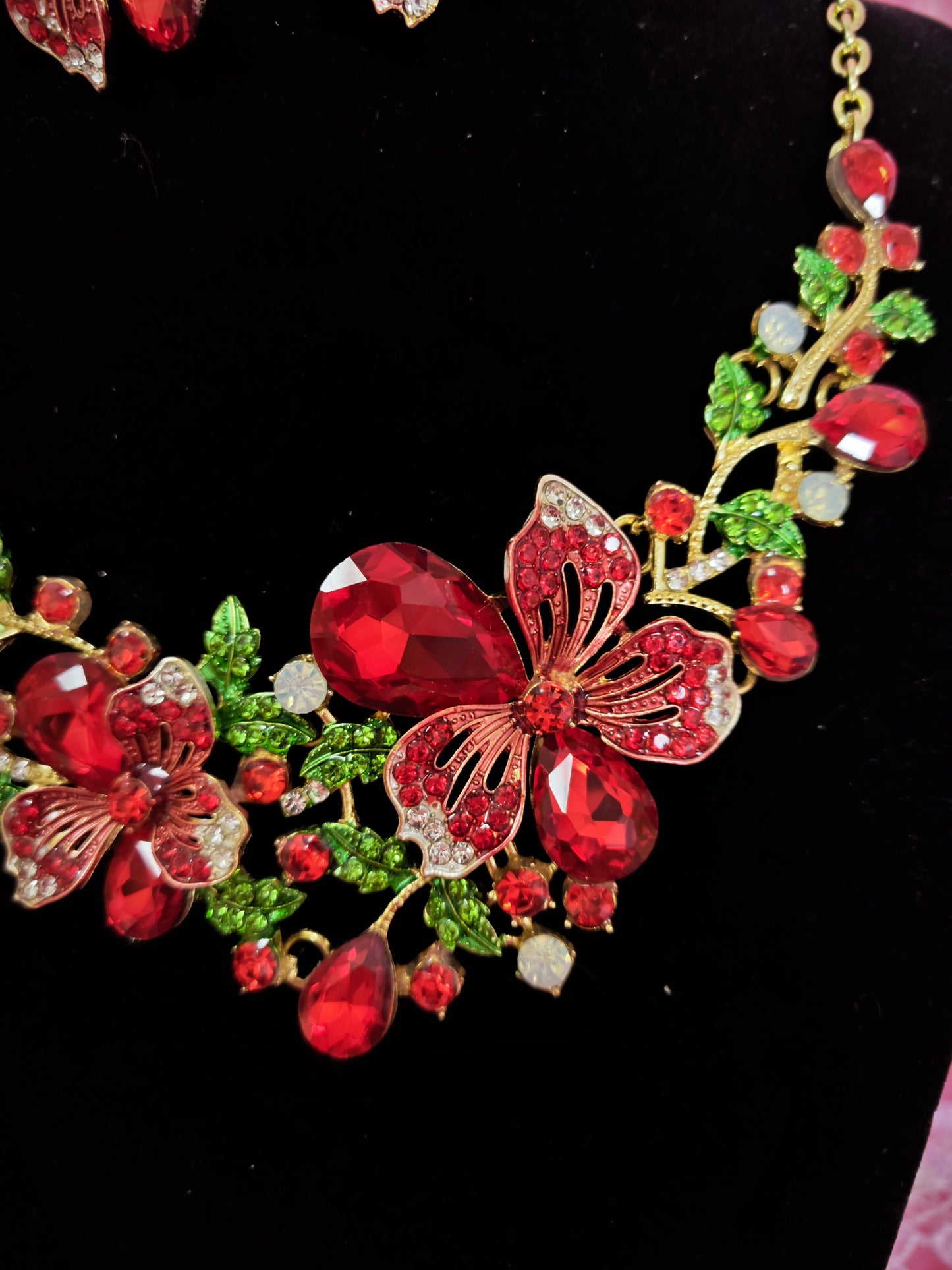 Majestic Crimson Jewel Butterfly Regal Jewelry Set
