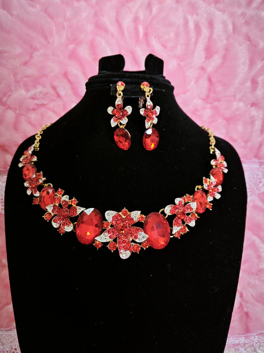 Majestic Ruby Cluster Drop Jewelry Set