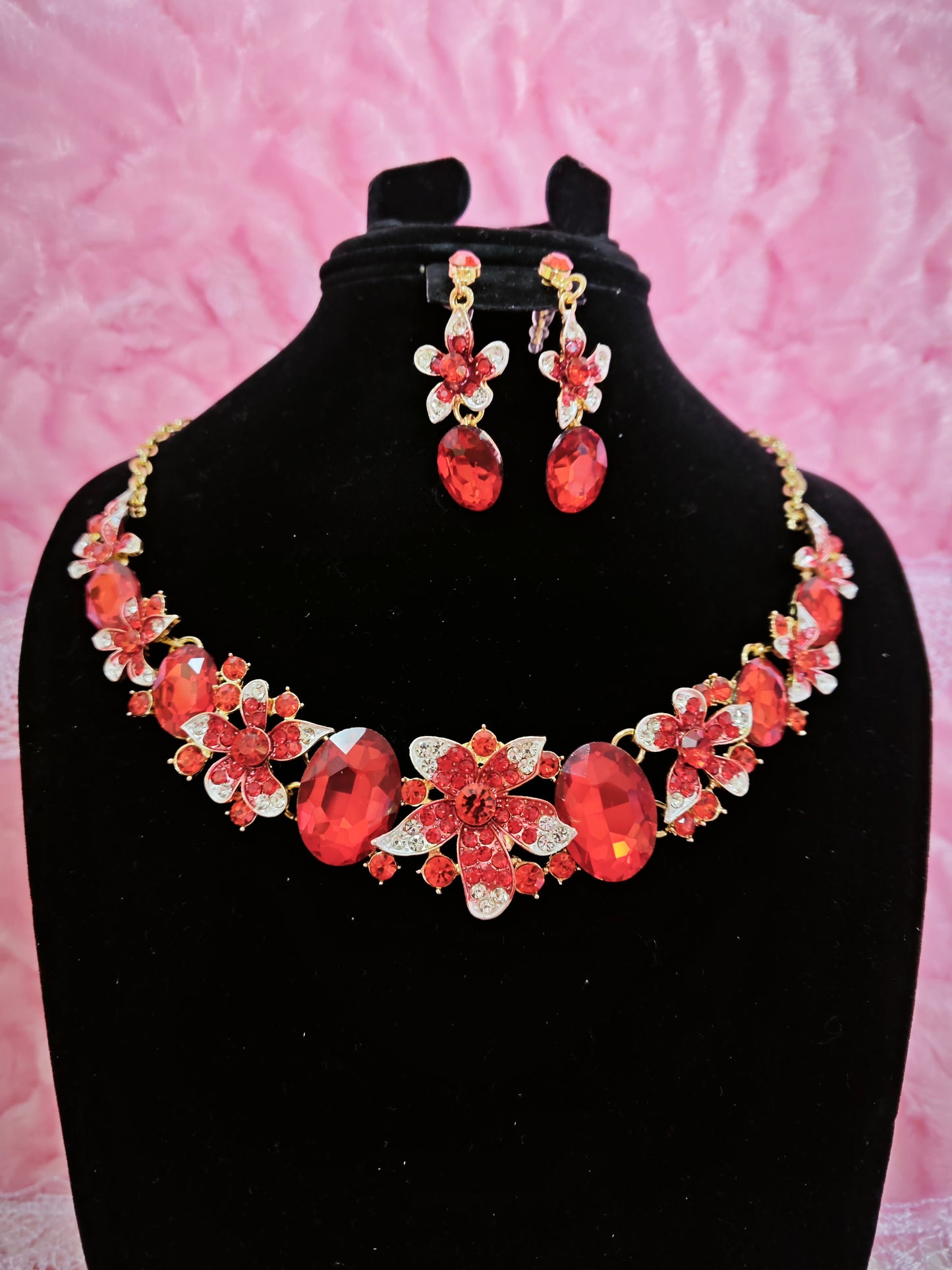 Majestic Ruby Cluster Drop Jewelry Set