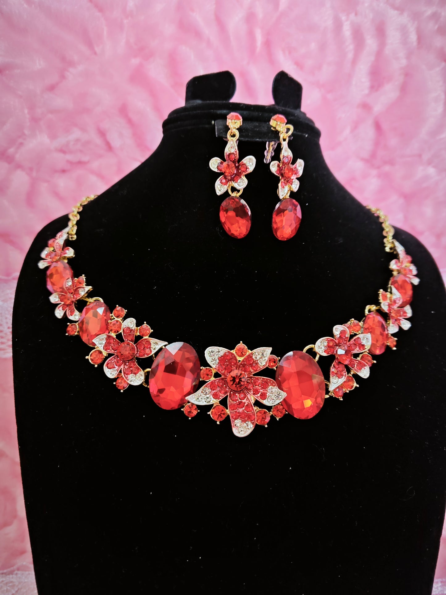 Majestic Ruby Cluster Drop Jewelry Set