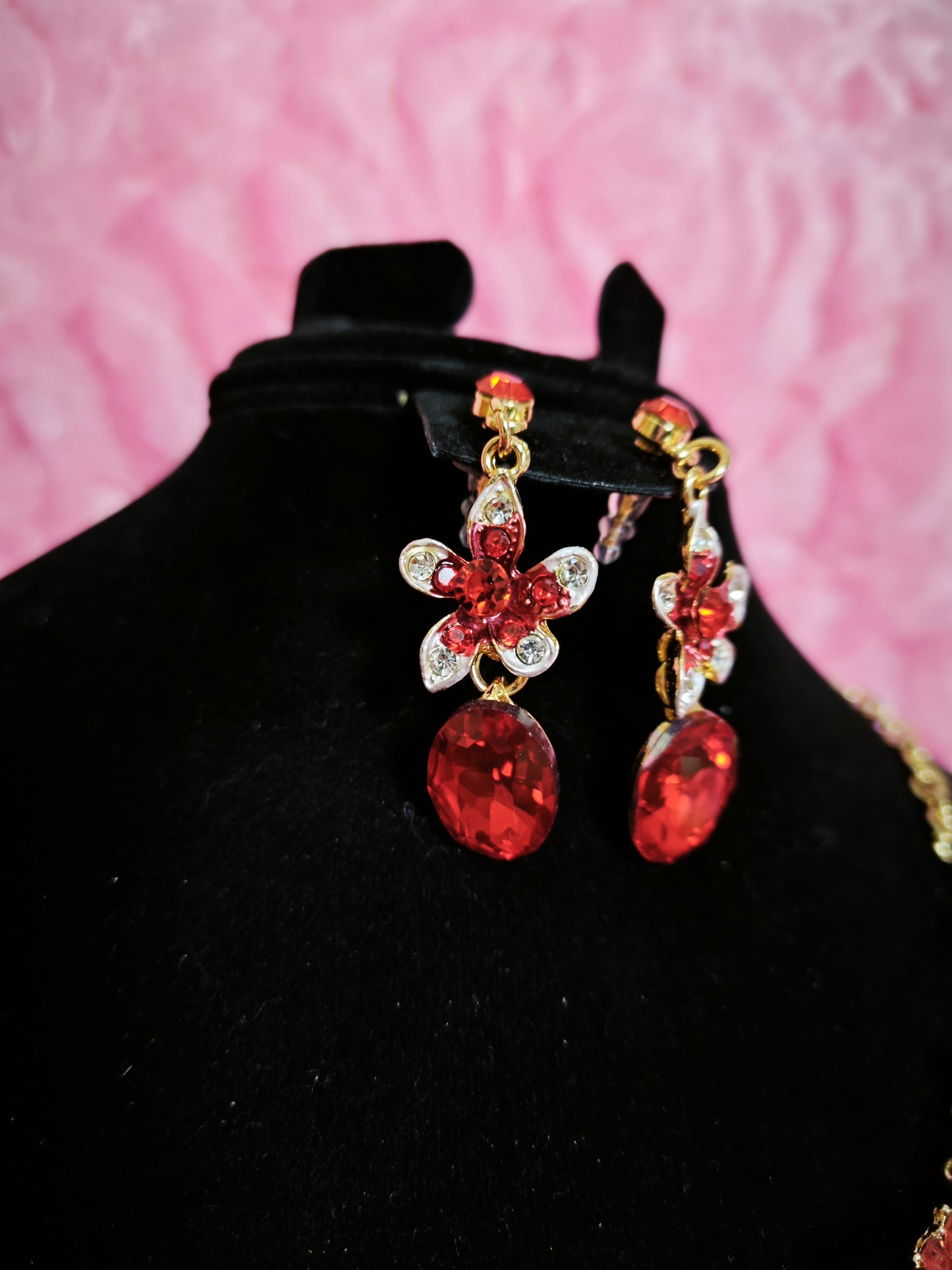 Majestic Ruby Cluster Drop Jewelry Set