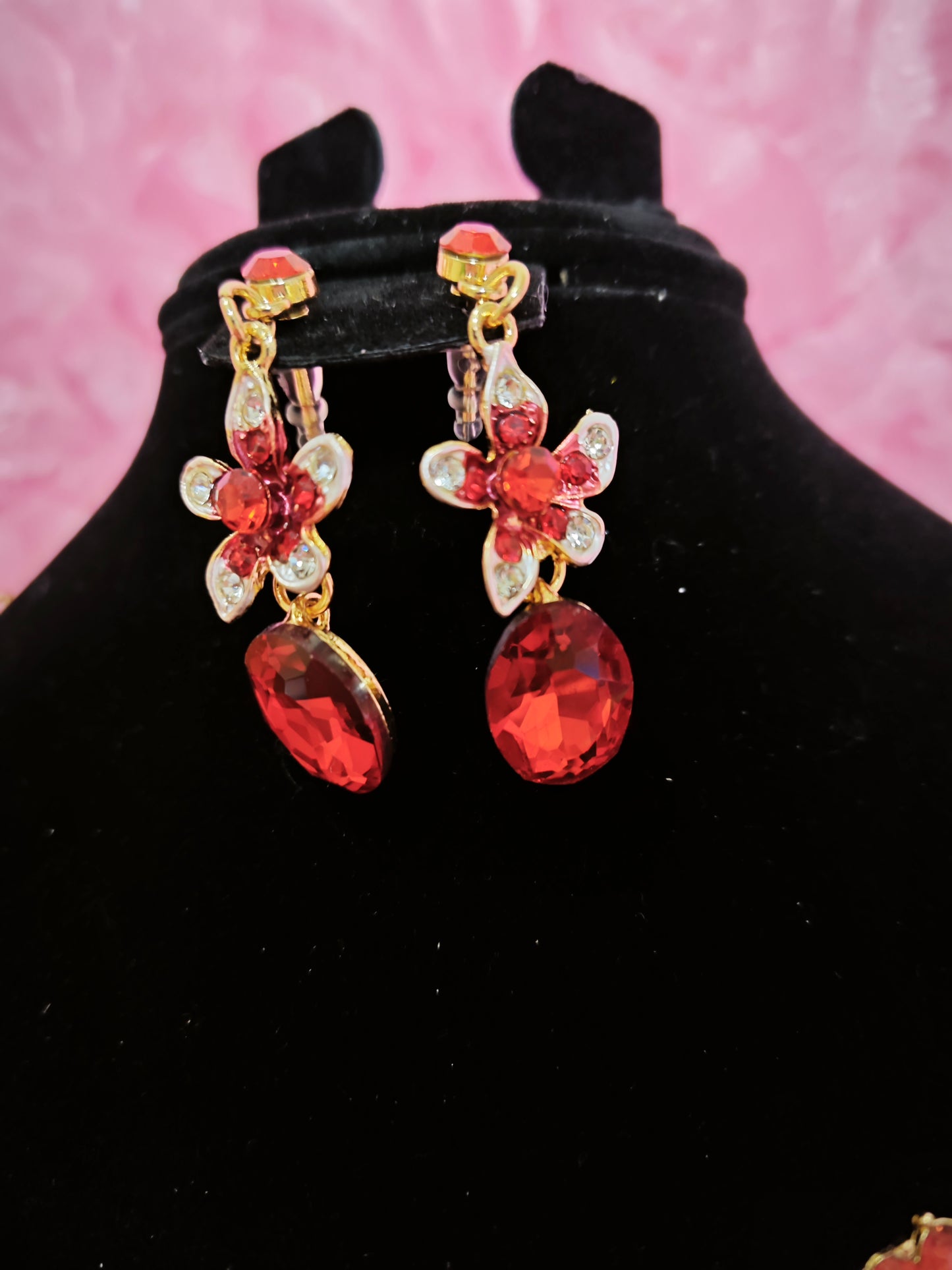 Majestic Ruby Cluster Drop Jewelry Set