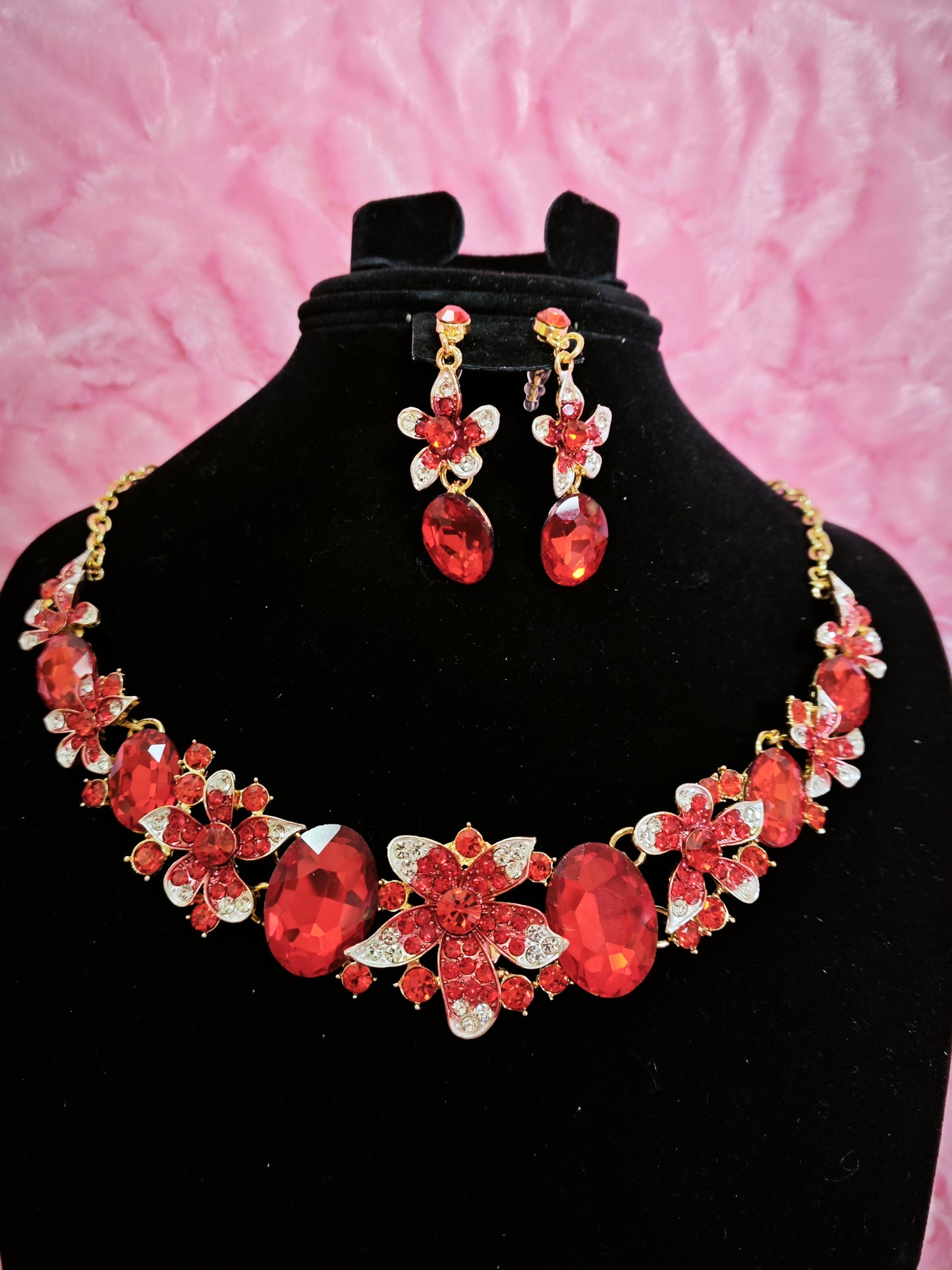 Majestic Ruby Cluster Drop Jewelry Set