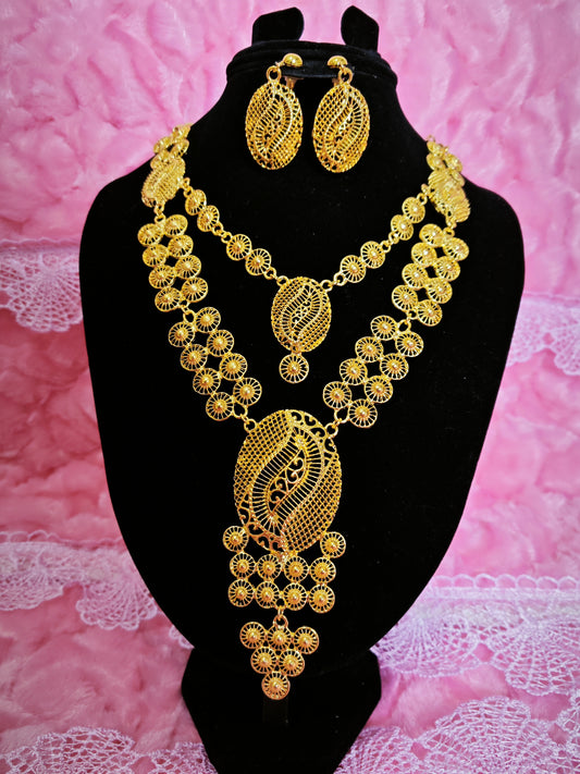 Royal Gilded Feather-Openwork Tiered Jewelry Set