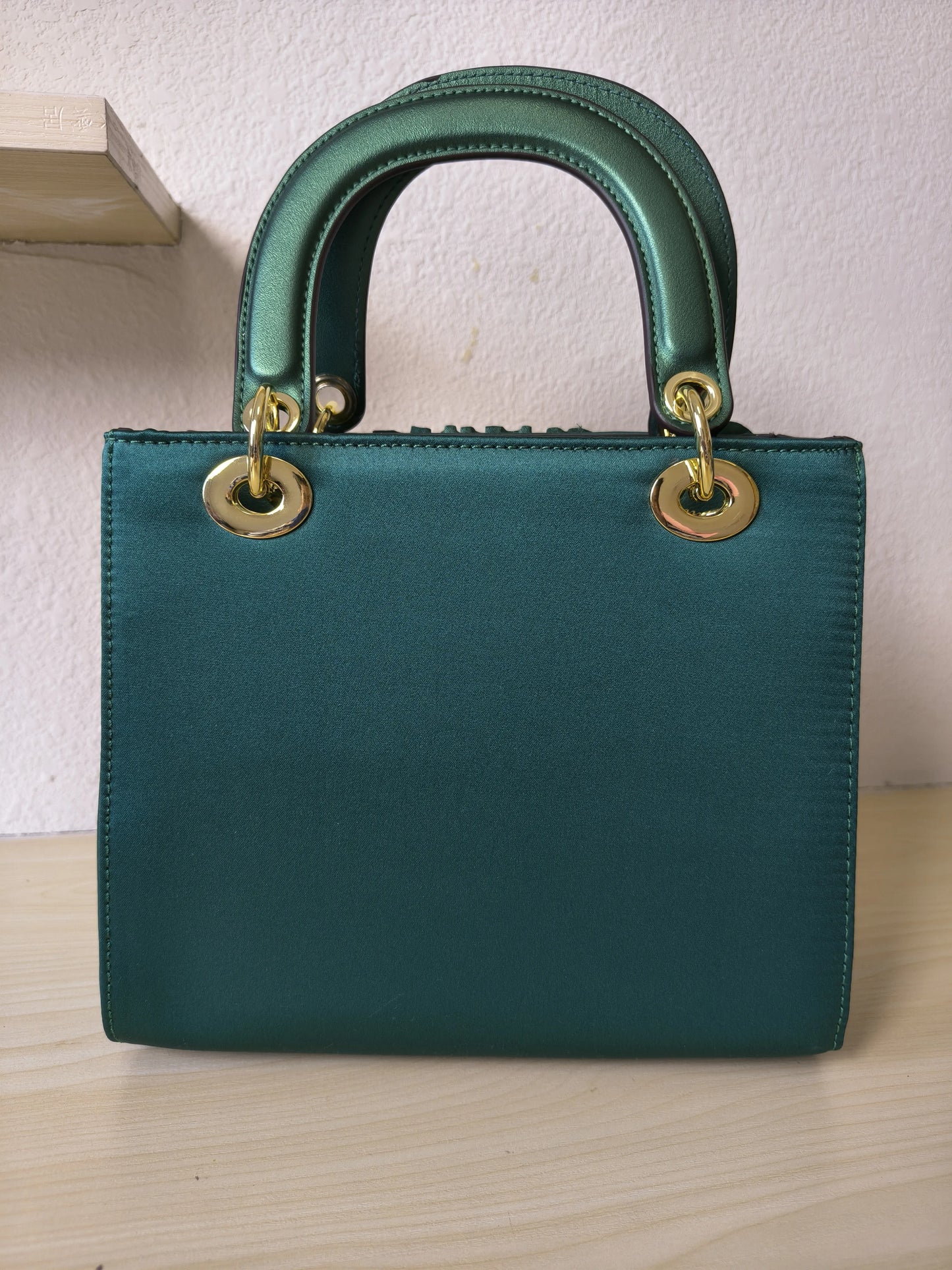 Emerald Green Structured Satin Rose Ruffle Tote Bag (E06)