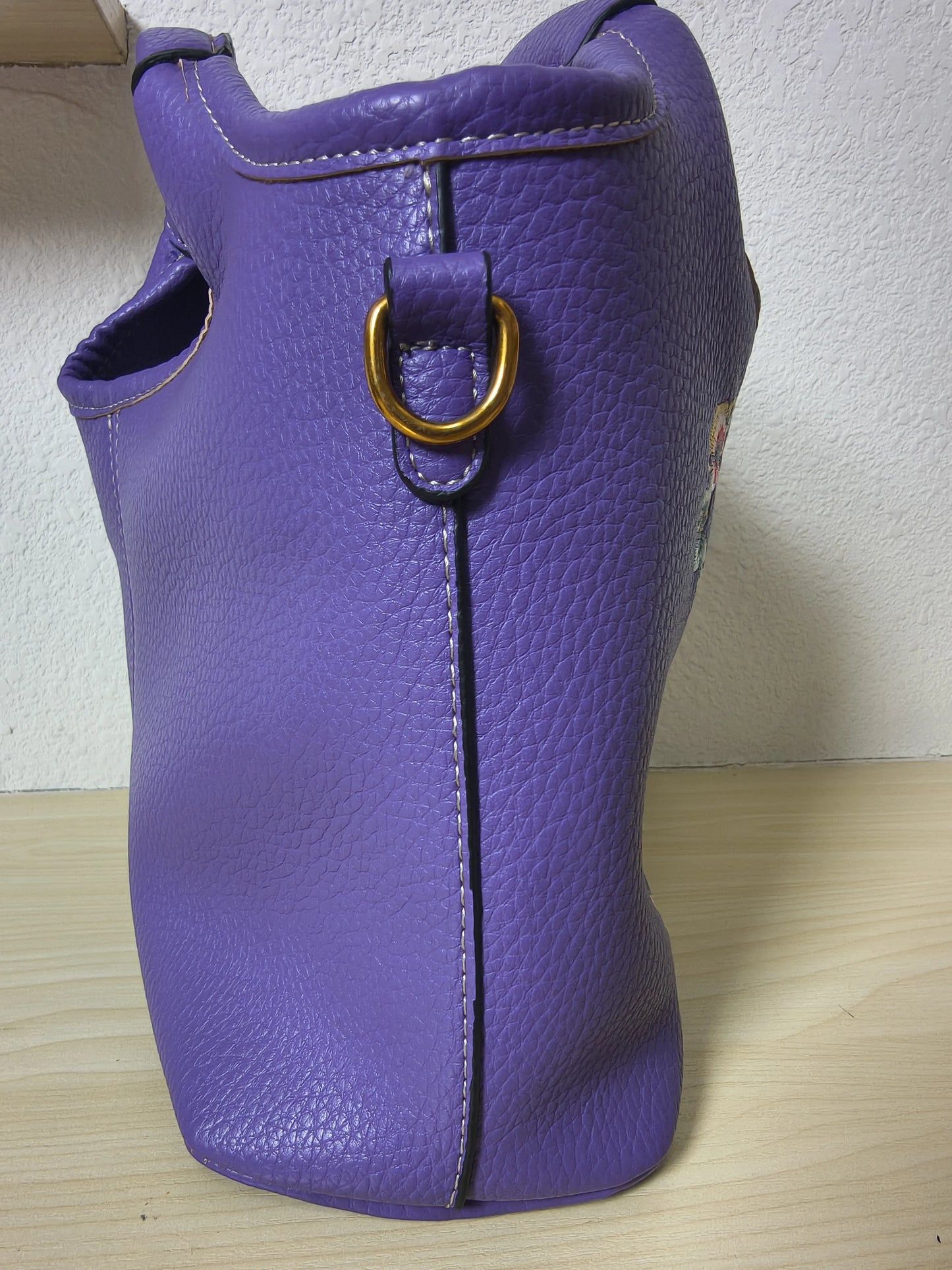 Deep Purple Peony Floral Embroidery Bucket Bag (E11)