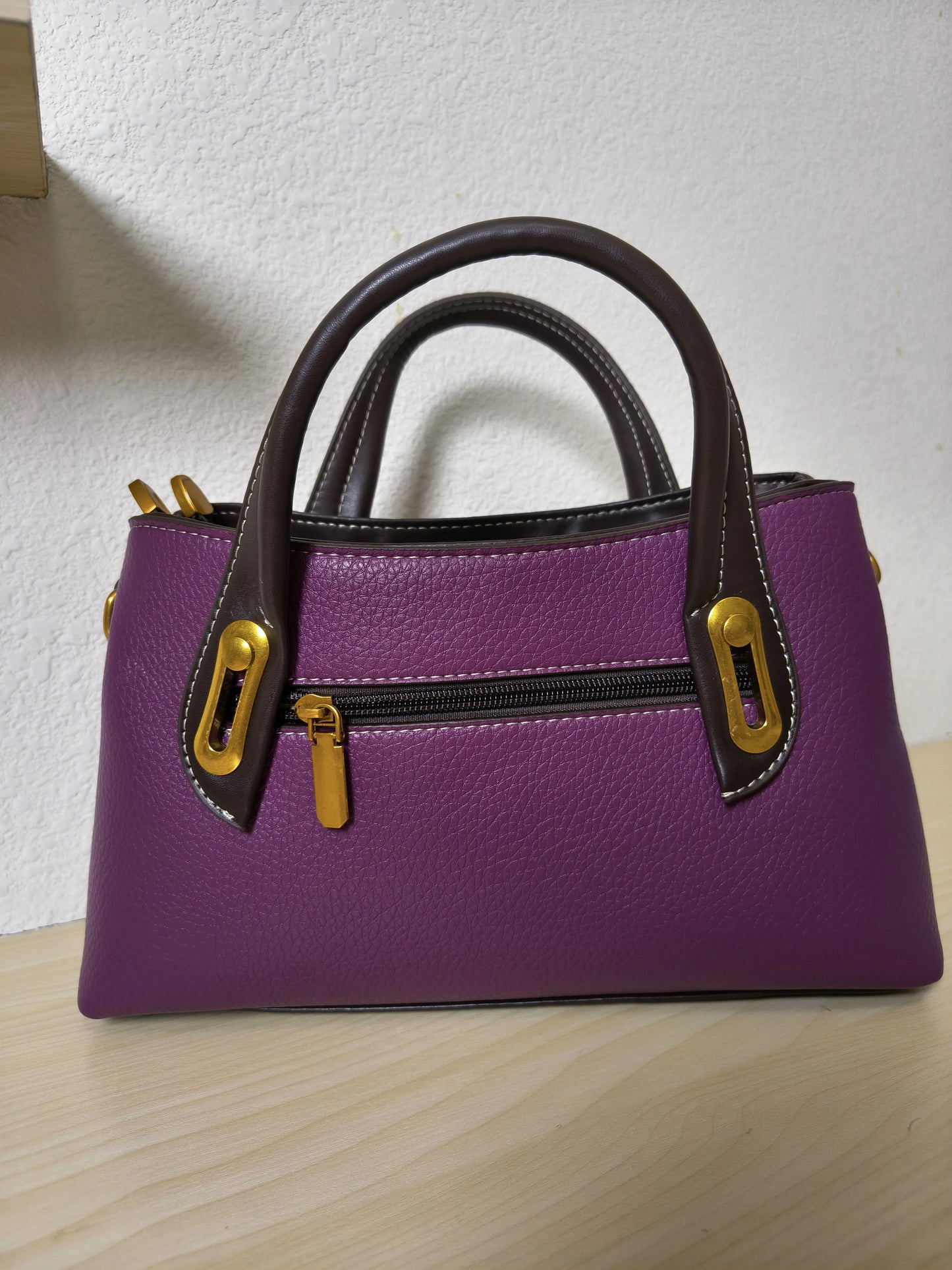 Deep Purple Peony & Butterfly Embroidery Structured Tote Bag (E14)