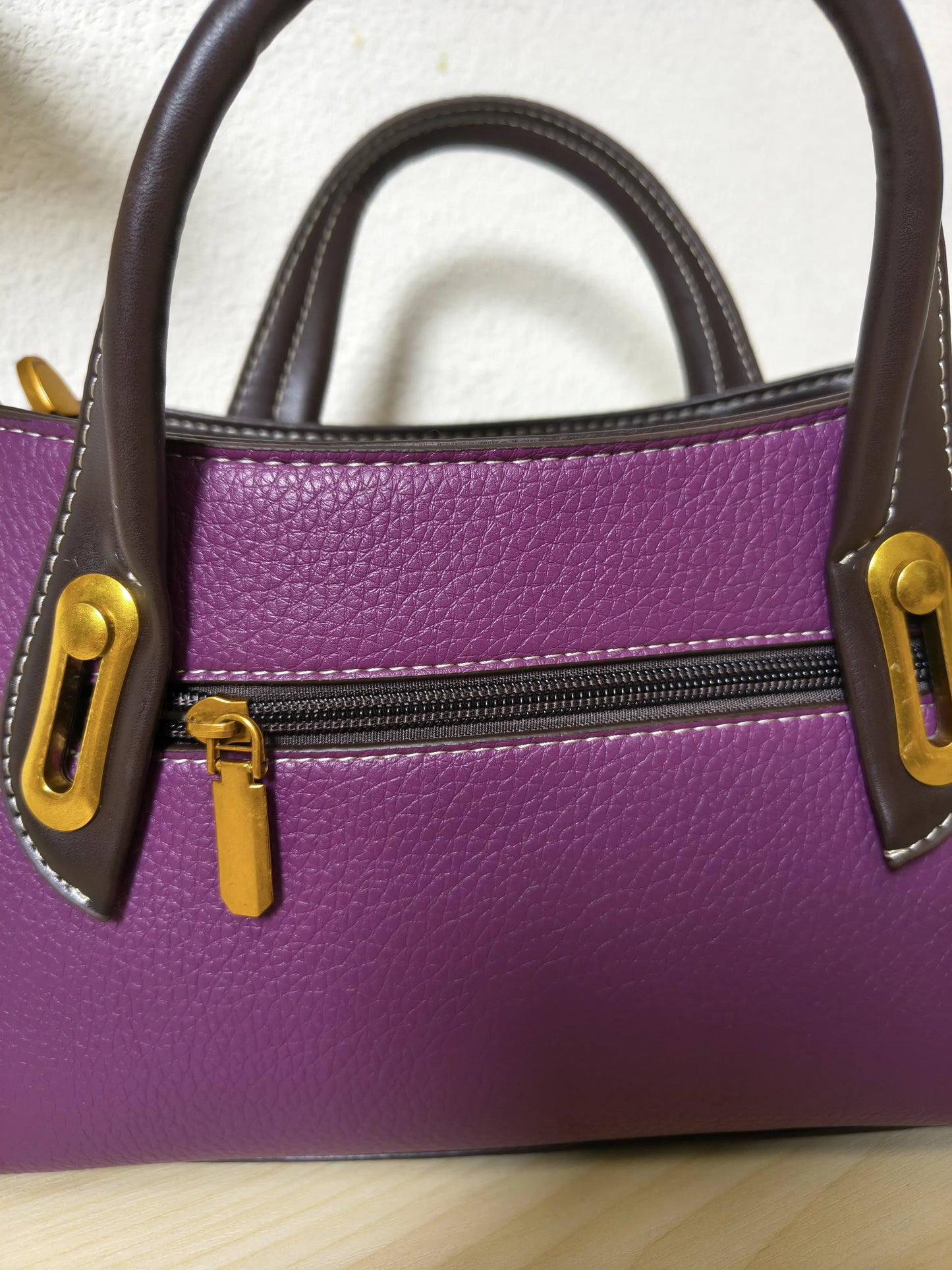 Deep Purple Peony & Butterfly Embroidery Structured Tote Bag (E14)