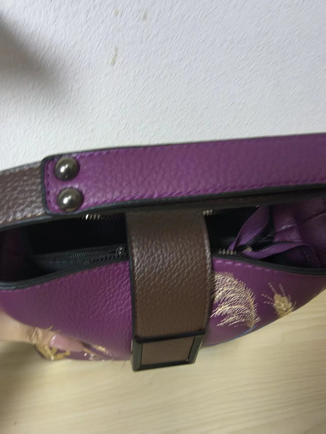 Deep Purple Golden Wheat & Grass Embroidery Mini Bucket Bag (E17)