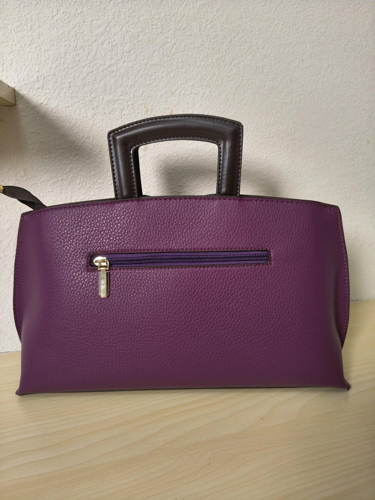 Deep Purple Golden Lotus & Peony Embroidery Structured Tote Bag (E22)