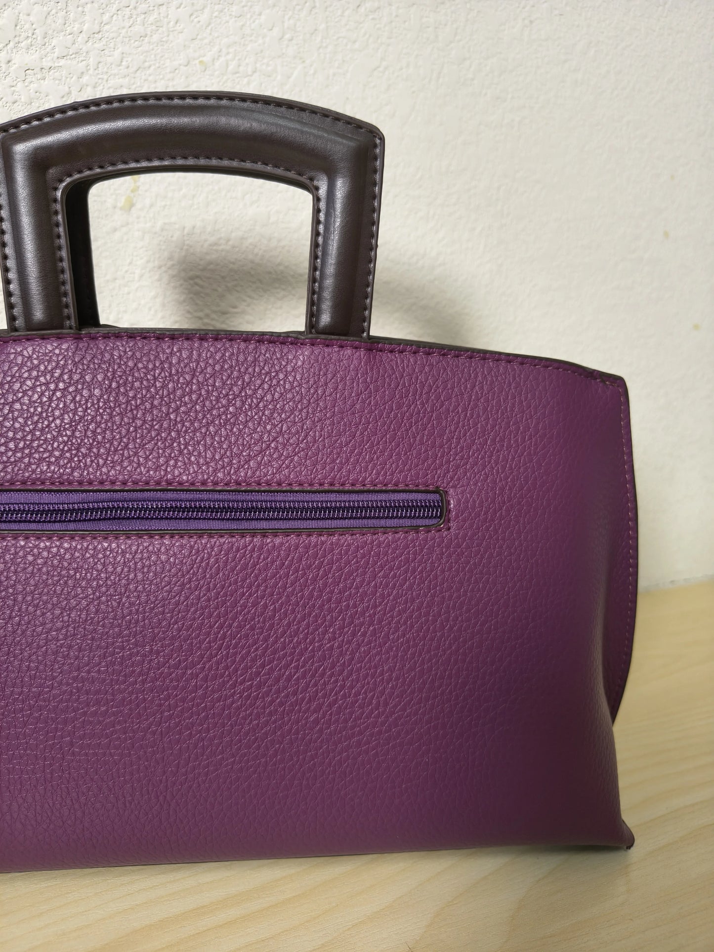 Deep Purple Golden Lotus & Peony Embroidery Structured Tote Bag (E22)