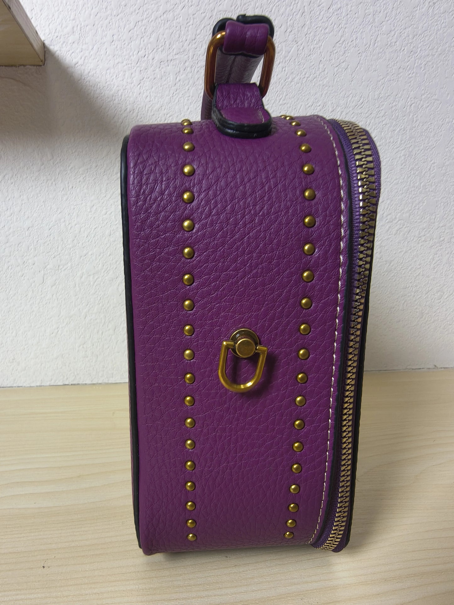 Deep Purple Peony Embroidery Vintage Box Bag (E28)
