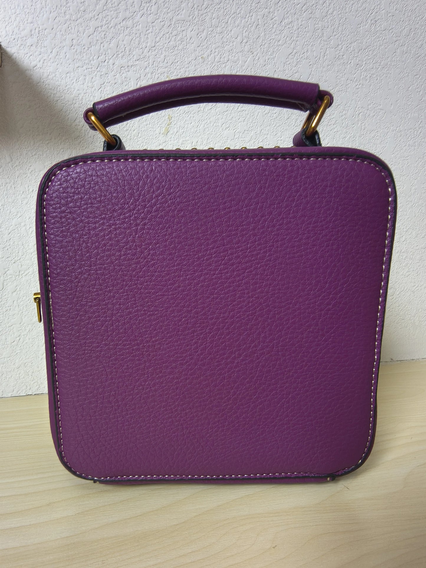 Deep Purple Peony Embroidery Vintage Box Bag (E28)