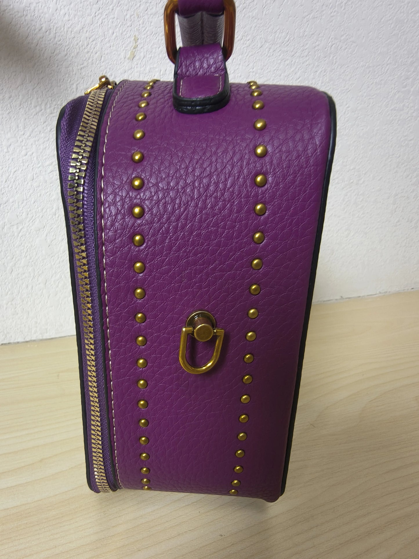 Deep Purple Peony Embroidery Vintage Box Bag (E28)