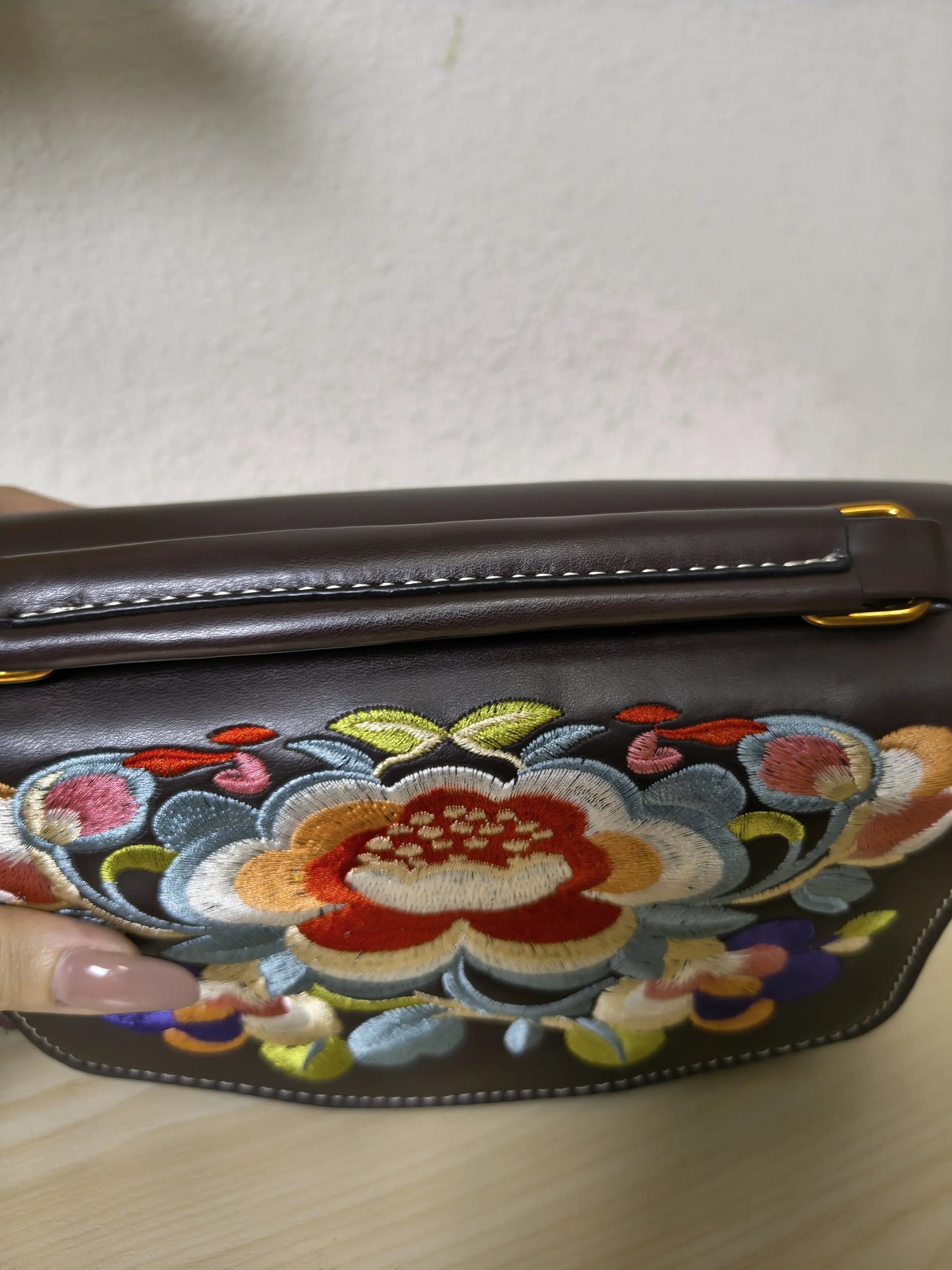 Deep Purple Lychee & Colorful Floral Embroidery Tote Bag (E36)