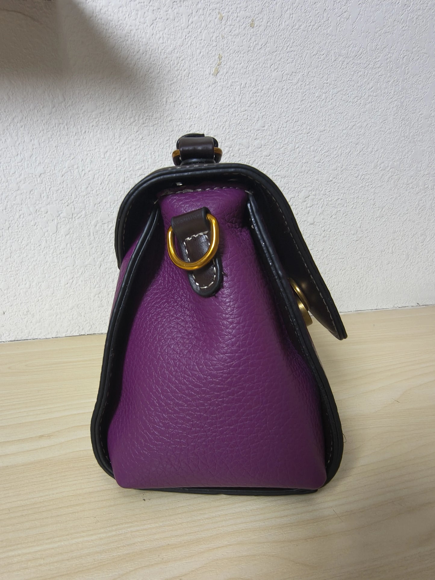 Deep Purple Lychee & Colorful Floral Embroidery Tote Bag (E36)