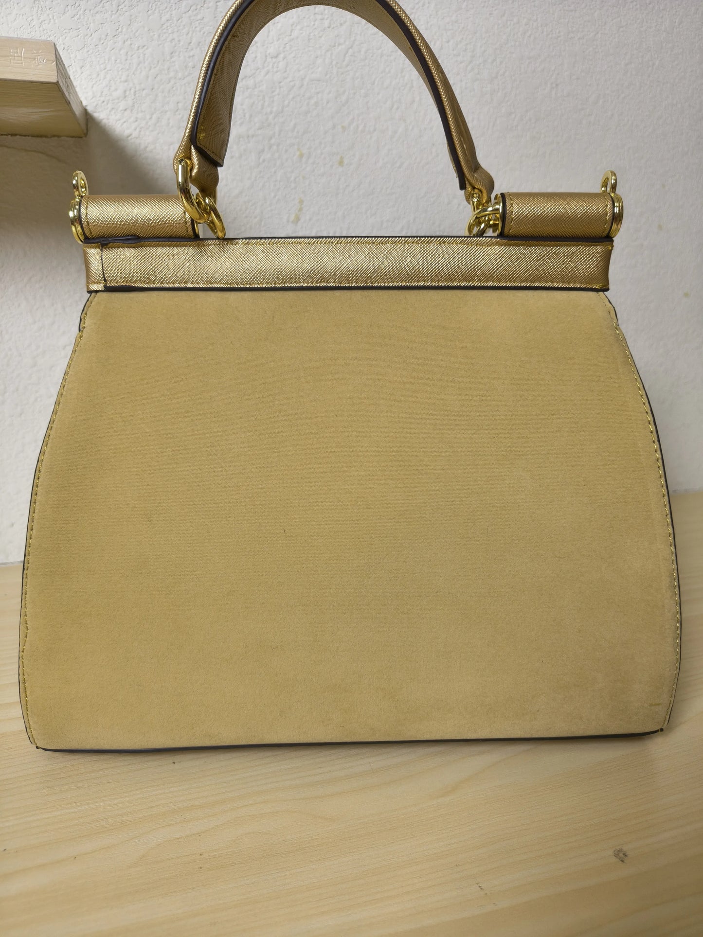 Gold Structured Velvet Rose Embroidery Tote Bag (E40)